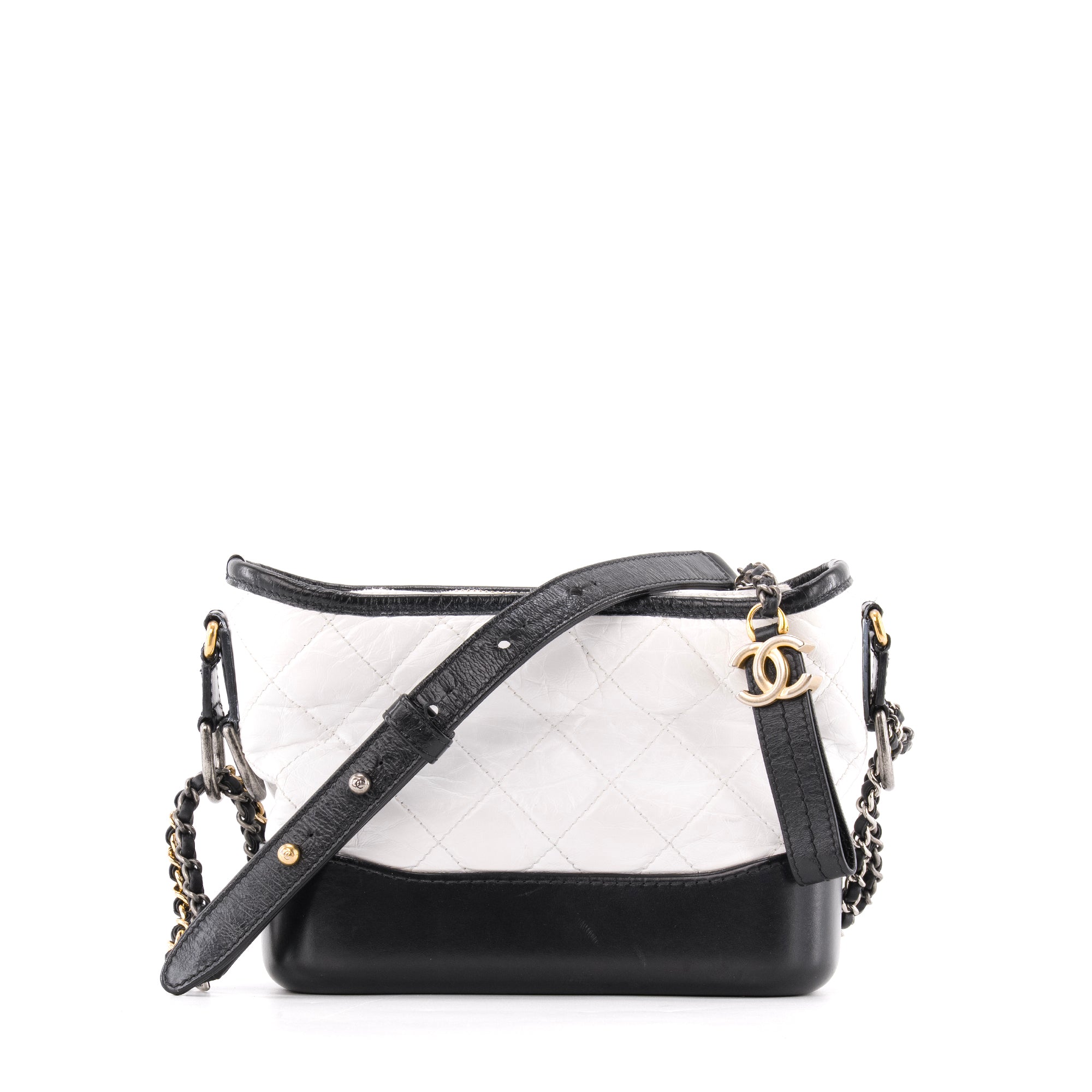 CHANEL - Sac à bandoulière Gabrielle mini Chanel en cuir blanc et noir