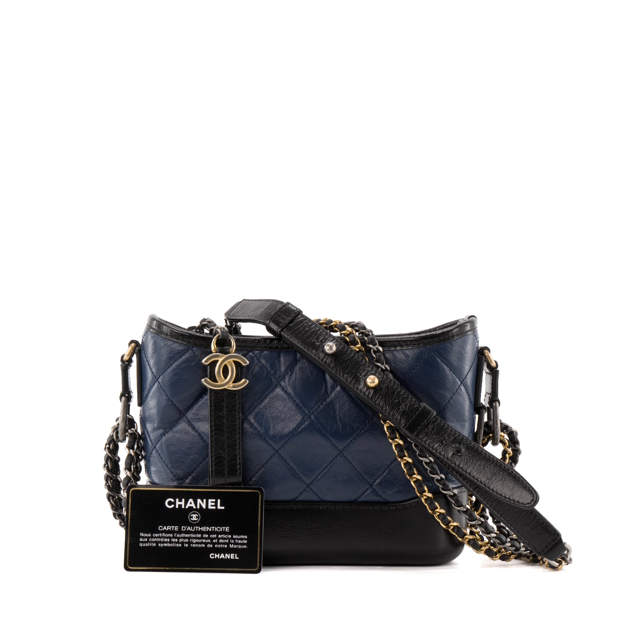 CHANEL - Sac à bandoulière Gabrielle mini Chanel en cuir bleu marine