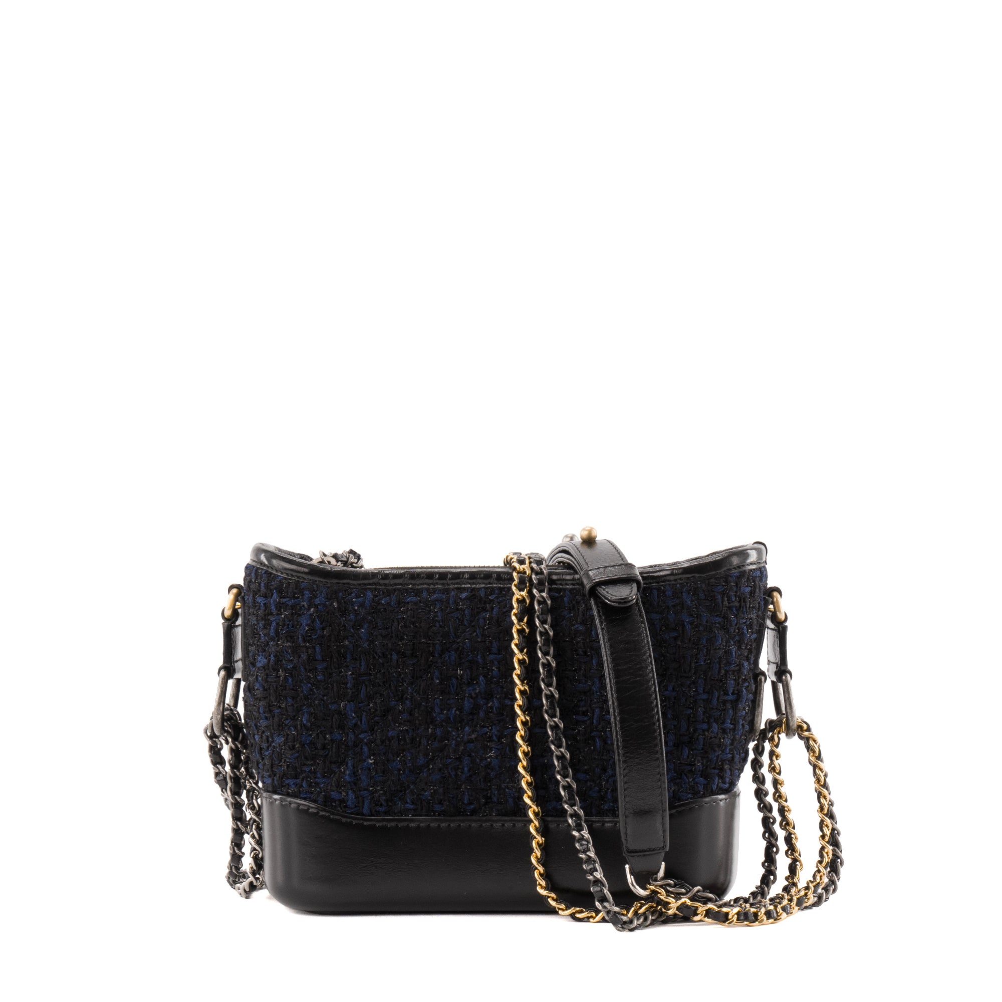 CHANEL - Sac à bandoulière Gabrielle mini Chanel en cuir bleu marine et tweed