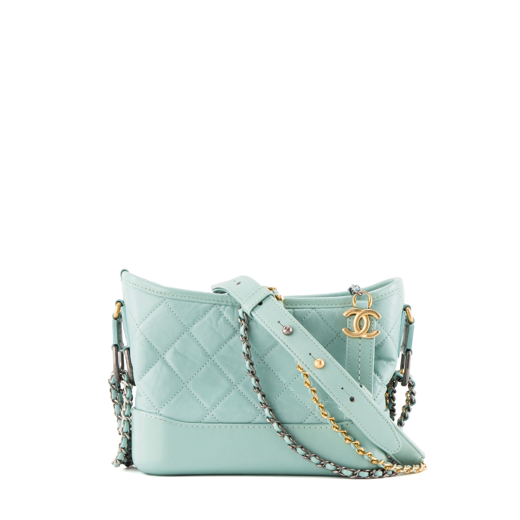 CHANEL - Sac à bandoulière Gabrielle mini Chanel en cuir bleu turquoise