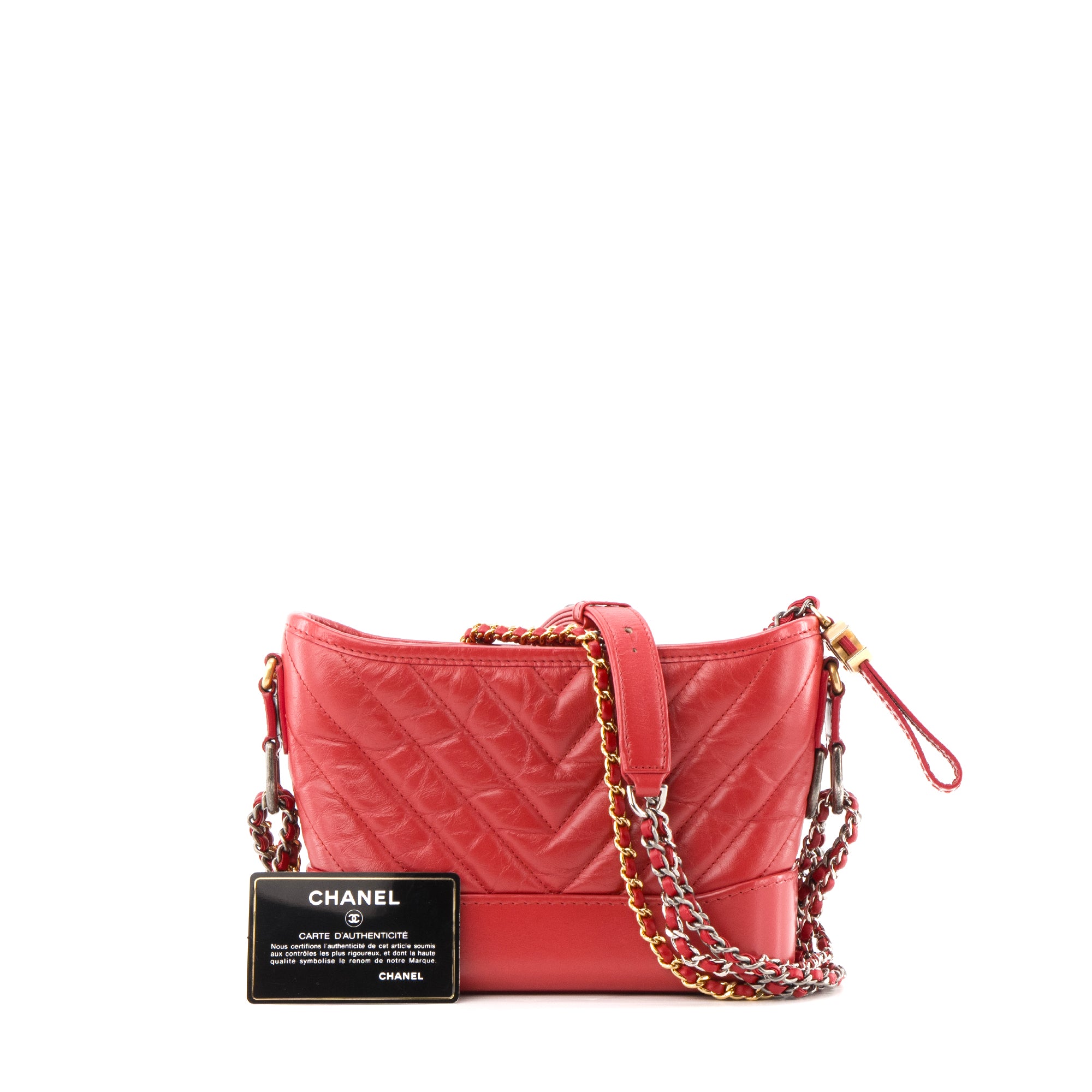 CHANEL - Sac à bandoulière Gabrielle mini Chanel en cuir chevron rouge