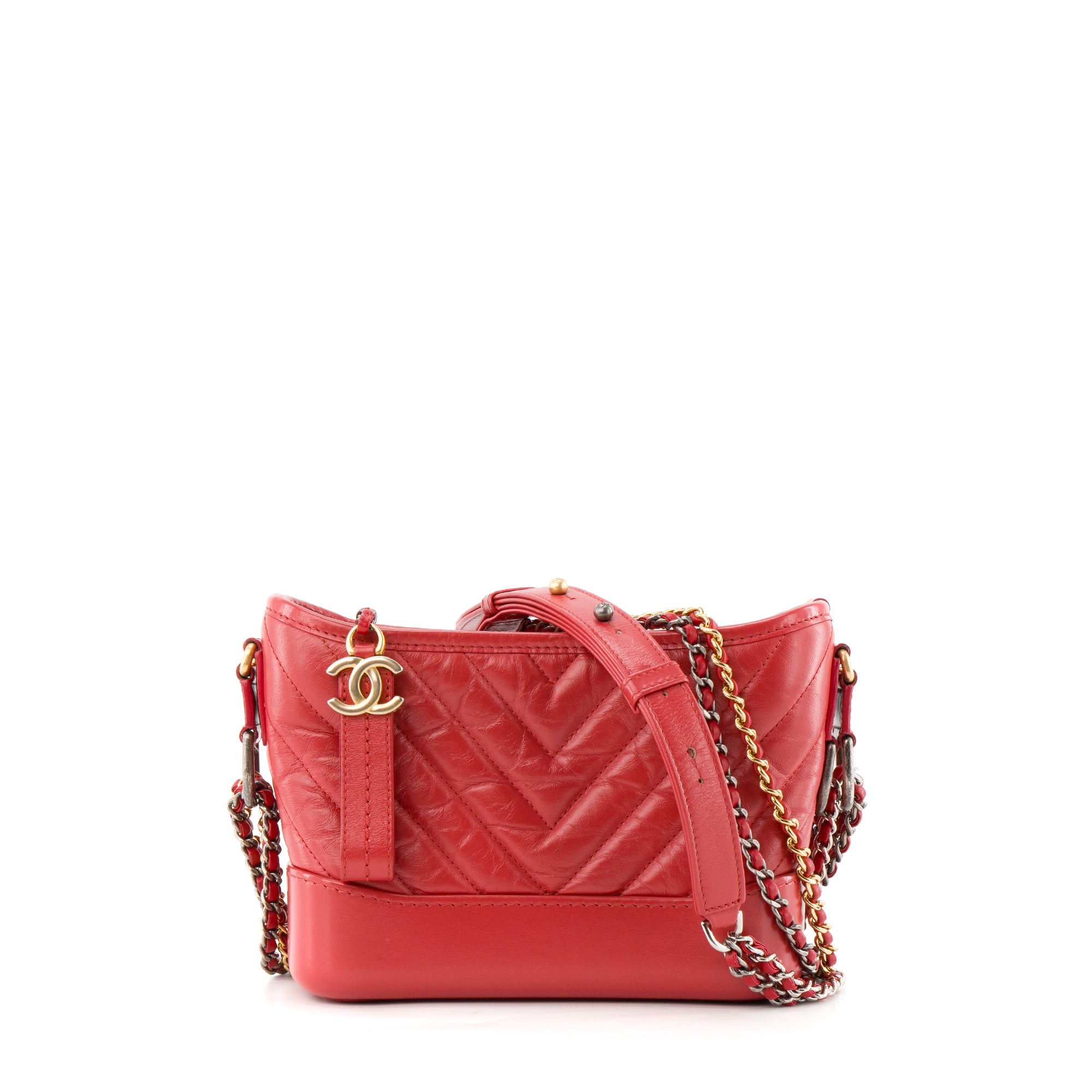 CHANEL - Sac à bandoulière Gabrielle mini Chanel en cuir chevron rouge