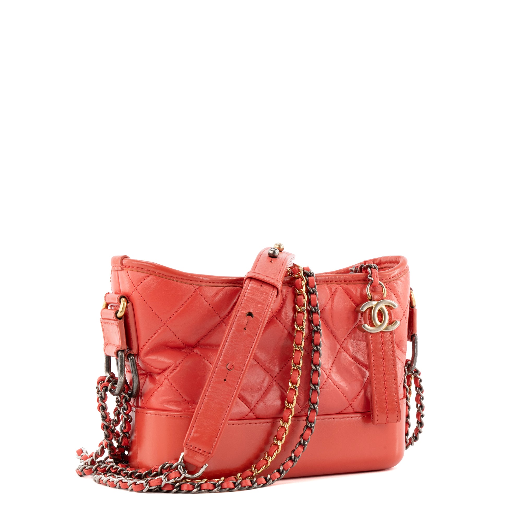 CHANEL - Sac à bandoulière Gabrielle mini Chanel en cuir corail