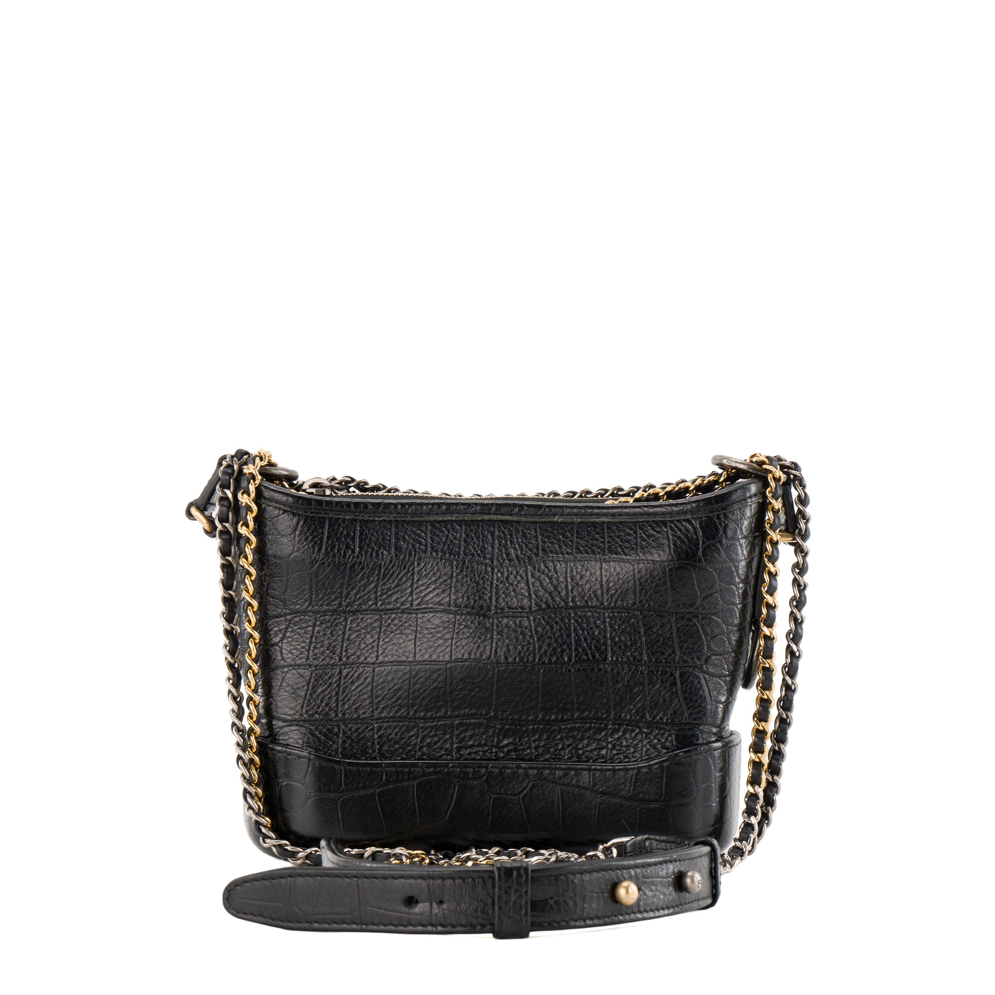 CHANEL - Sac à bandoulière Gabrielle mini Chanel en cuir embossé crocodile noir