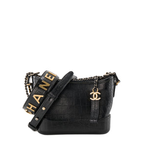 CHANEL - Sac à bandoulière Gabrielle mini Chanel en cuir embossé crocodile noir