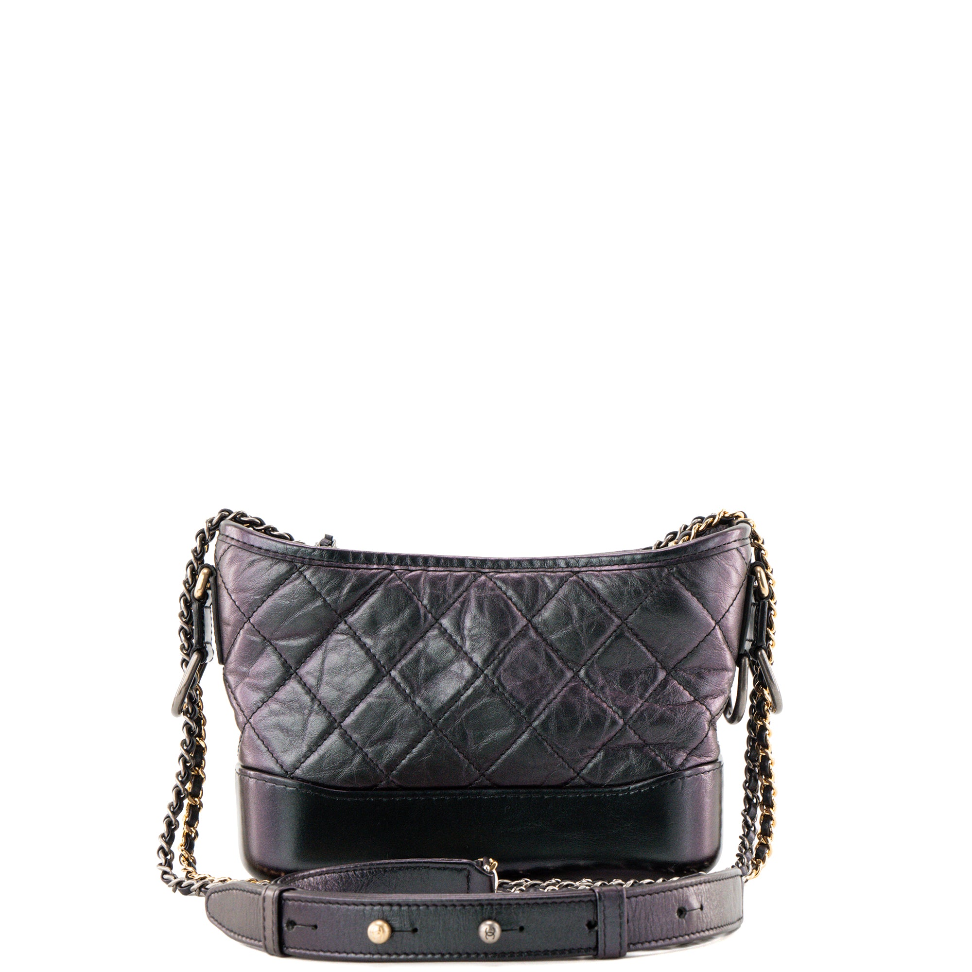 CHANEL - Sac à bandoulière Gabrielle mini Chanel en cuir froissé noir irisé