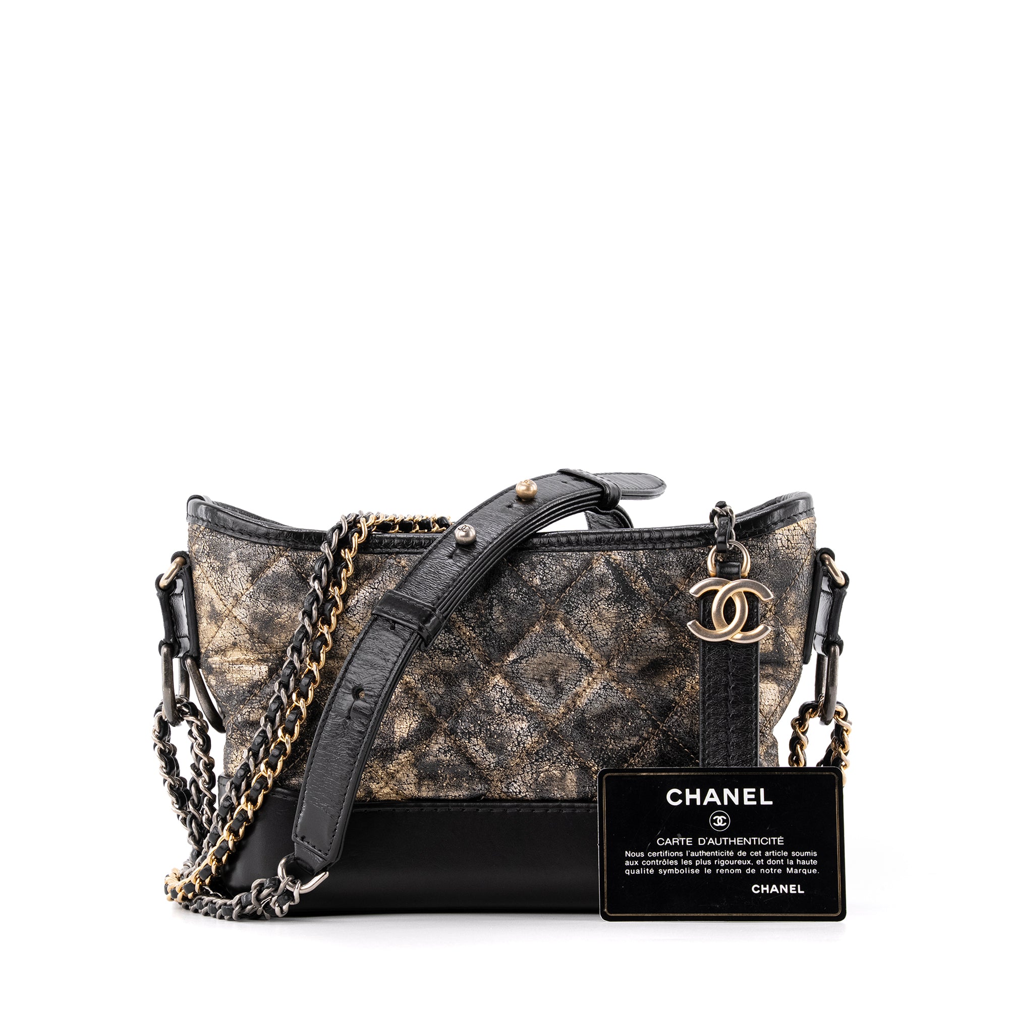 CHANEL - Sac à bandoulière Gabrielle mini Chanel en cuir mordoré et noir