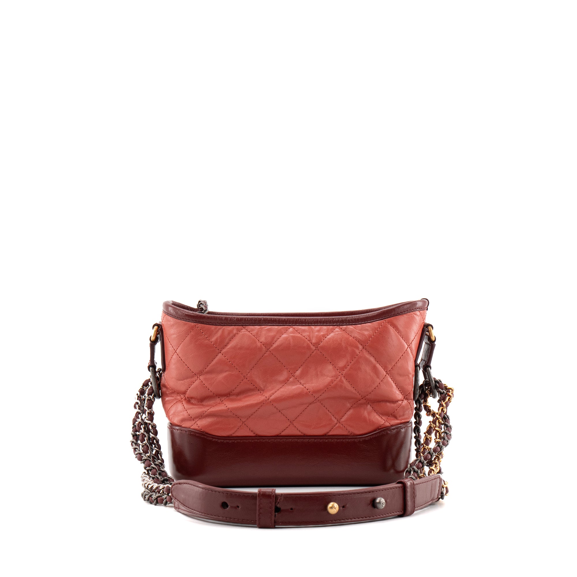 CHANEL - Sac à bandoulière Gabrielle mini Chanel en cuir rose et bordeaux