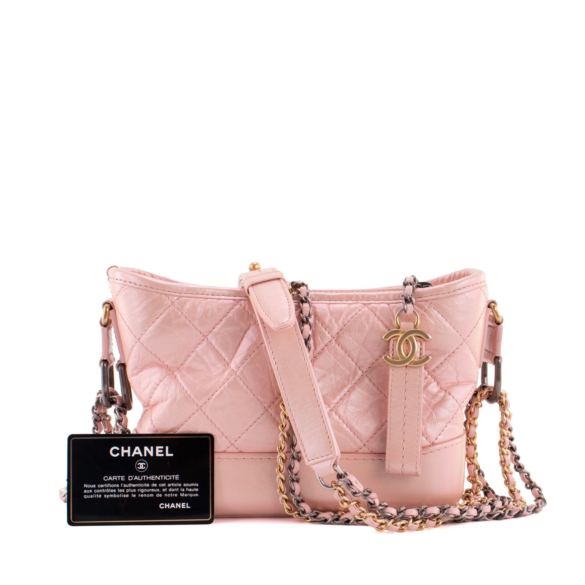 CHANEL - Sac à bandoulière Gabrielle mini Chanel en cuir rose irisé édition limitée