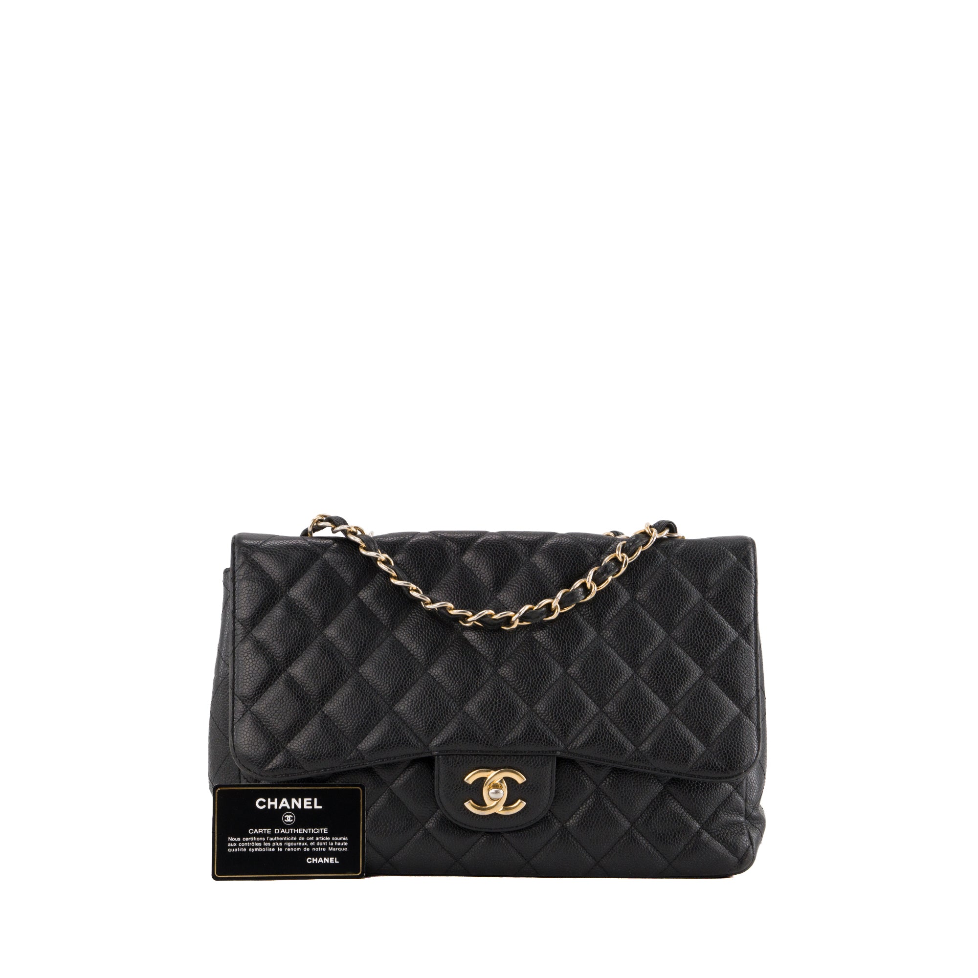 CHANEL - Sac à bandoulière Classique/Timeless Jumbo Chanel en cuir caviar noir