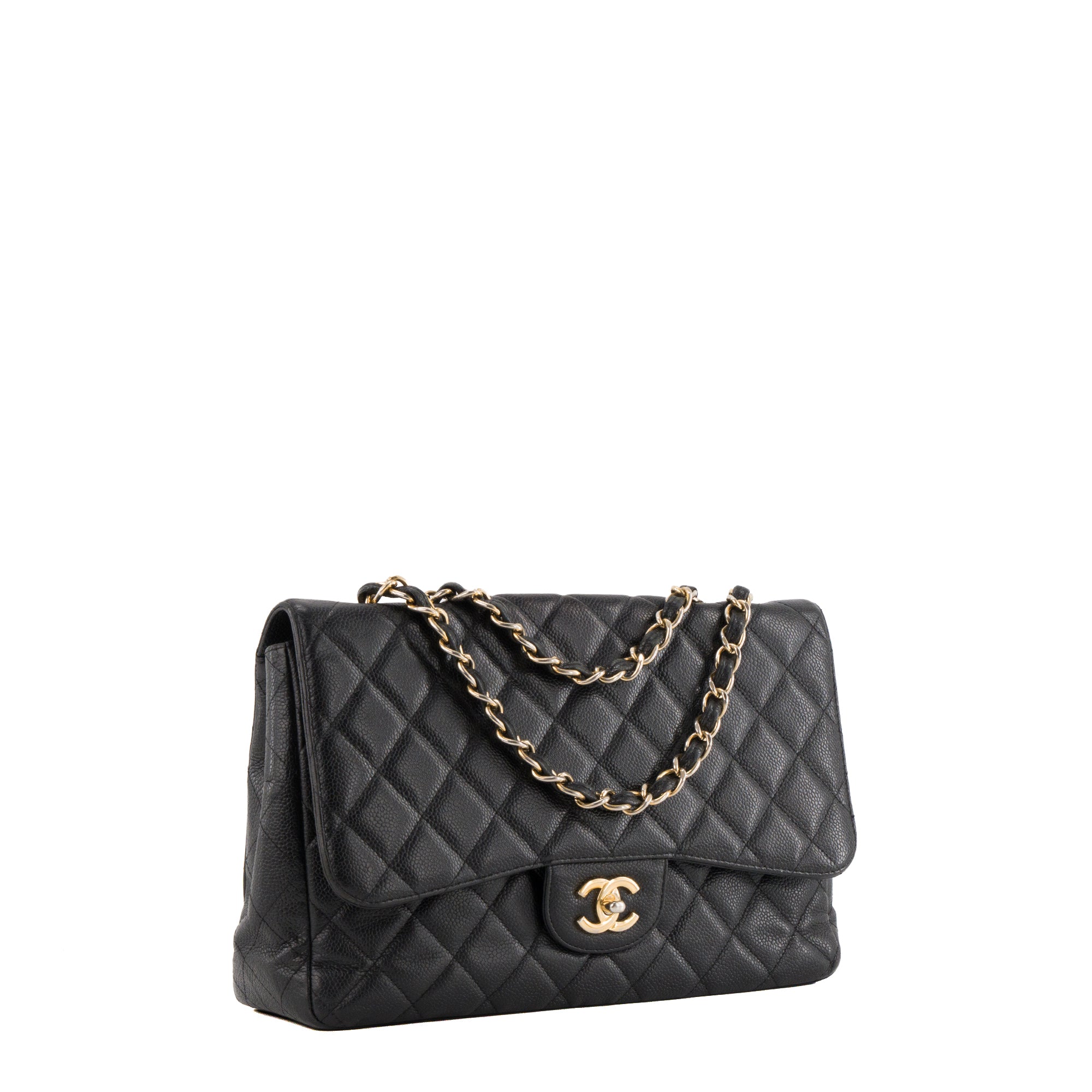 CHANEL - Sac à bandoulière Classique/Timeless Jumbo Chanel en cuir caviar noir