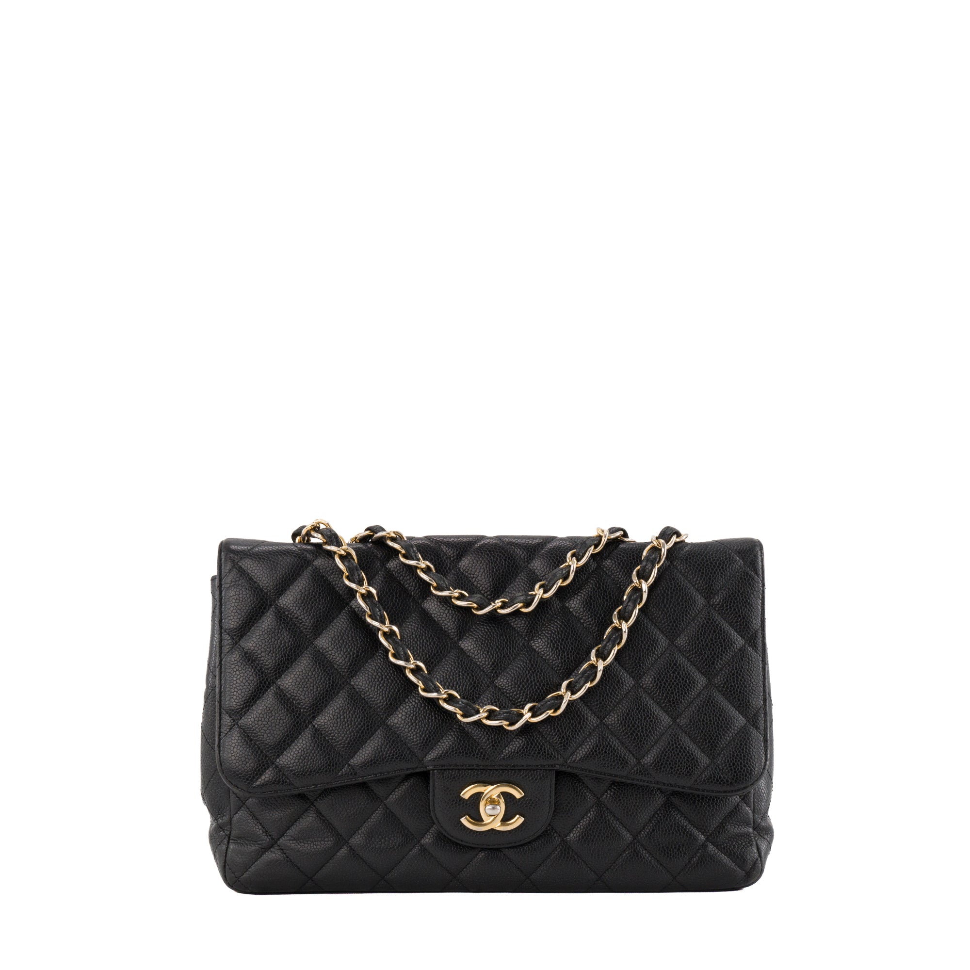 CHANEL - Sac à bandoulière Classique/Timeless Jumbo Chanel en cuir caviar noir