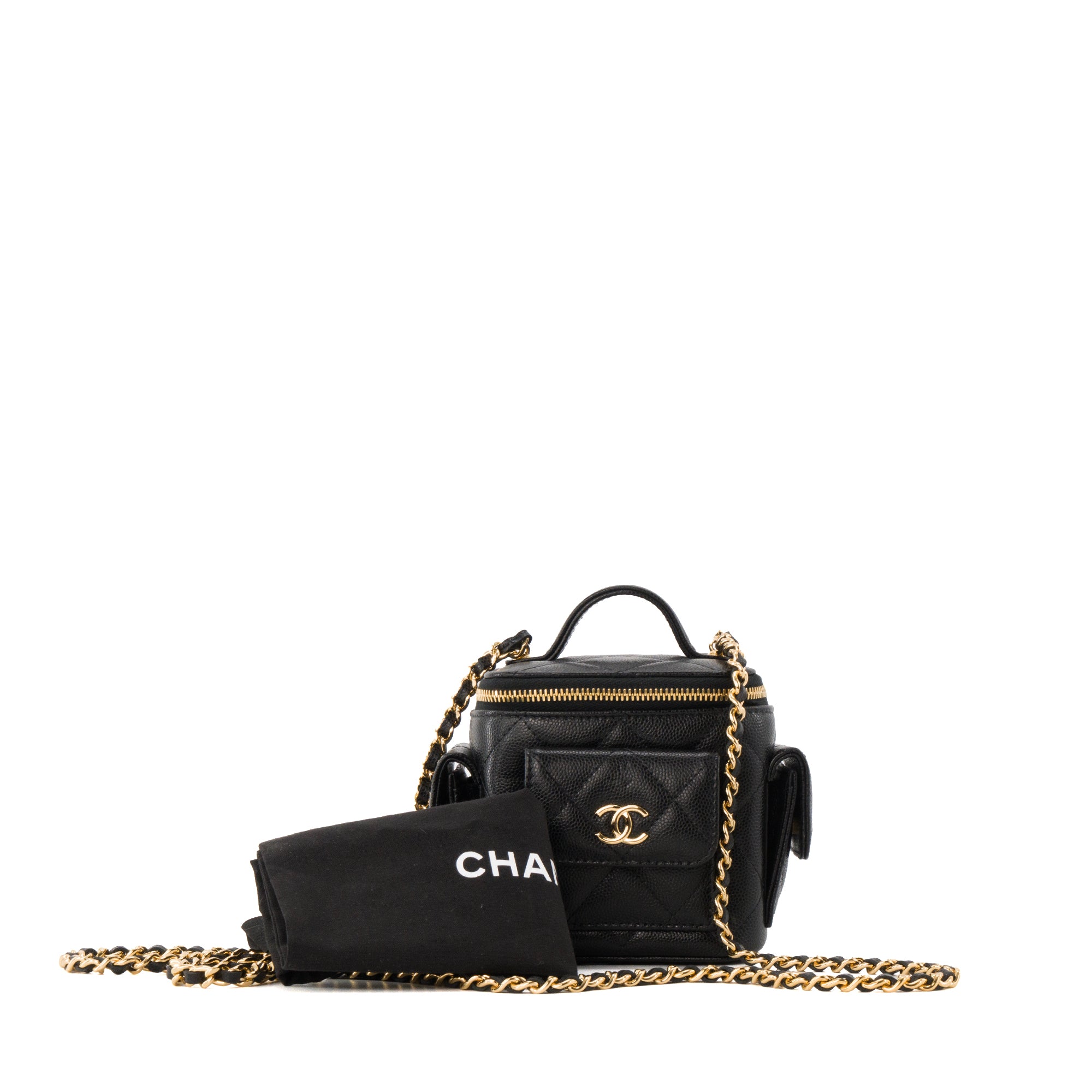 CHANEL - Sac à bandoulière Micro Vanity Cargo Chanel en cuir grainé noir