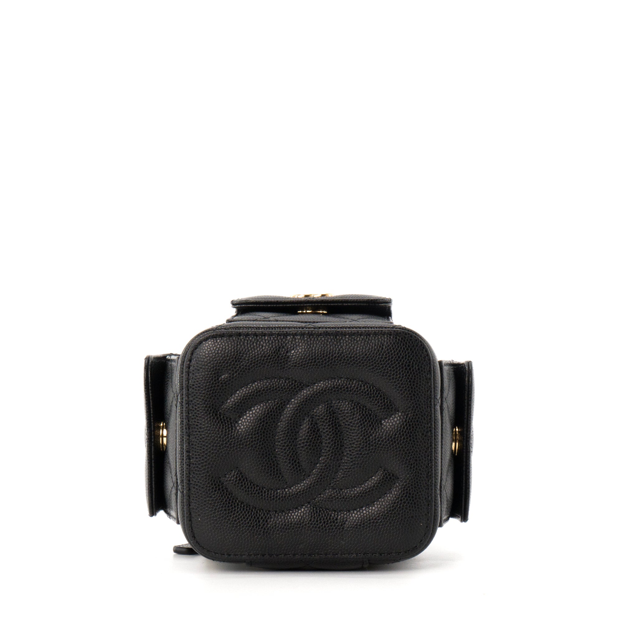 CHANEL - Sac à bandoulière Micro Vanity Cargo Chanel en cuir grainé noir