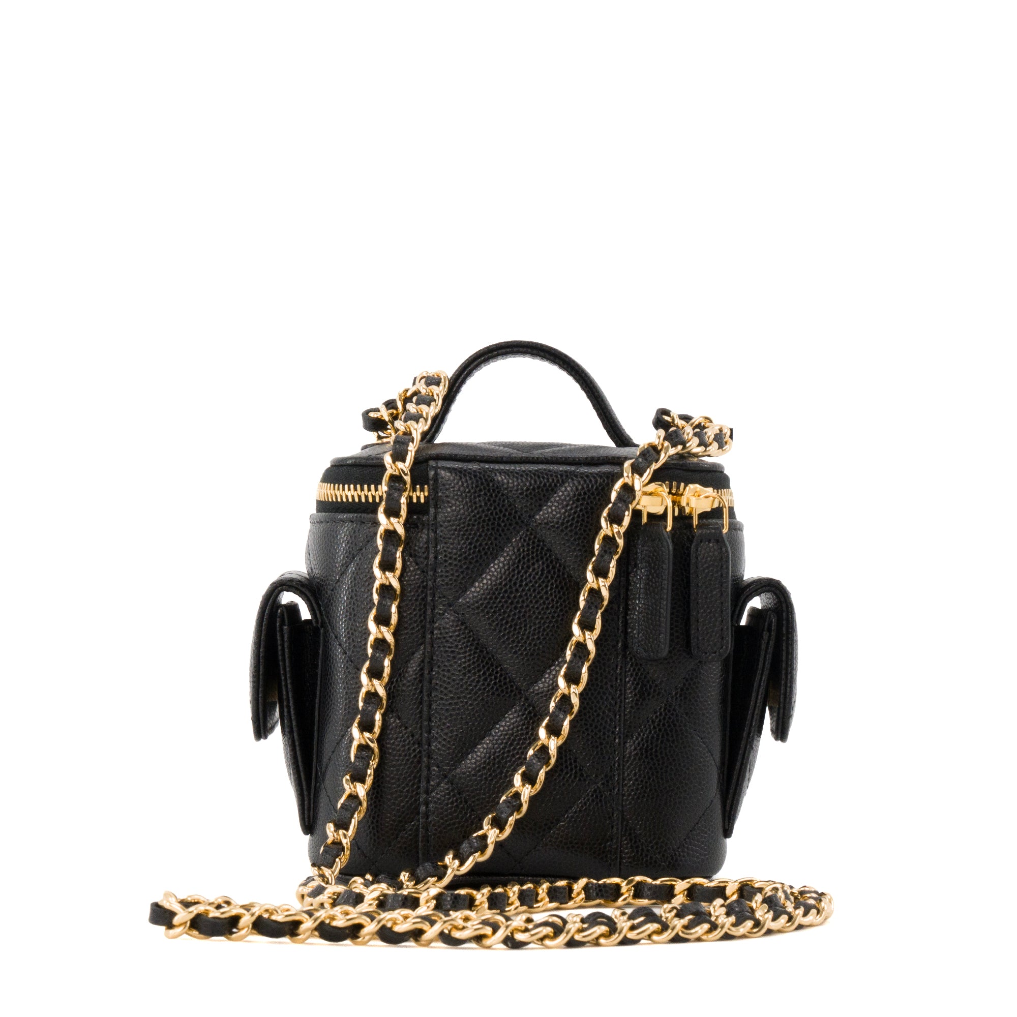 CHANEL - Sac à bandoulière Micro Vanity Cargo Chanel en cuir grainé noir