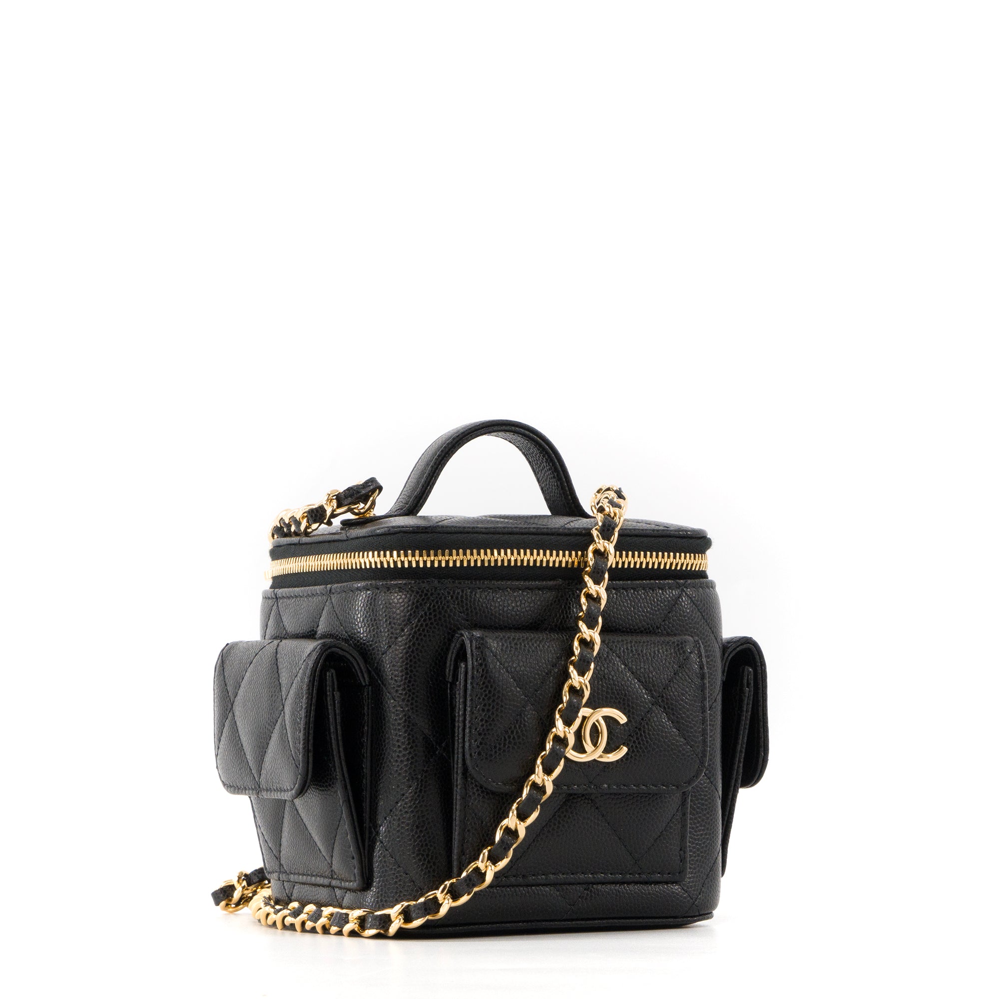 CHANEL - Sac à bandoulière Micro Vanity Cargo Chanel en cuir grainé noir