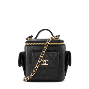 CHANEL - Sac à bandoulière Micro Vanity Cargo Chanel en cuir grainé noir
