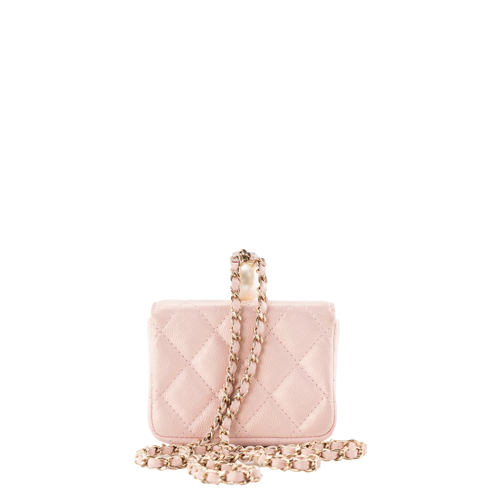 CHANEL - Sac à bandoulière Mini porte-monnaie Pearl on Top Chanel en cuir caviar rose irisé