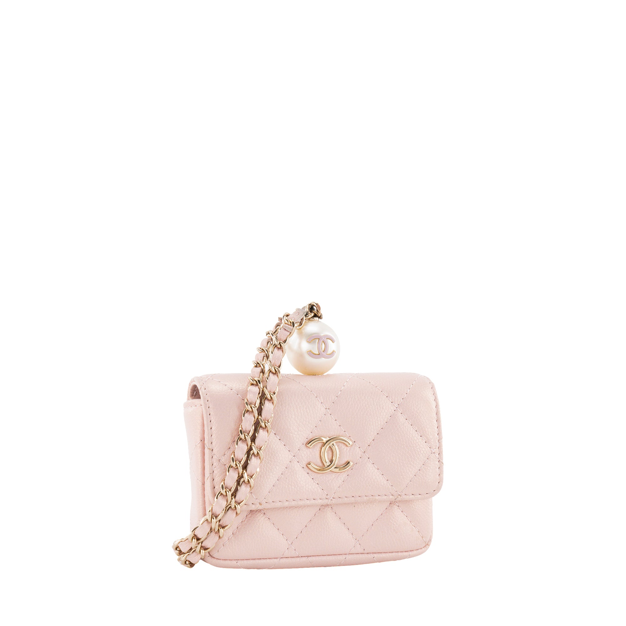 CHANEL - Sac à bandoulière Mini porte-monnaie Pearl on Top Chanel en cuir caviar rose irisé