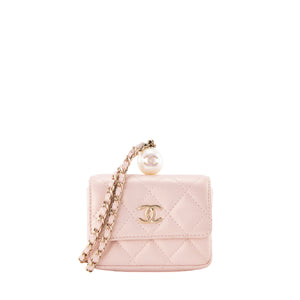 CHANEL - Sac à bandoulière Mini porte-monnaie Pearl on Top Chanel en cuir caviar rose irisé