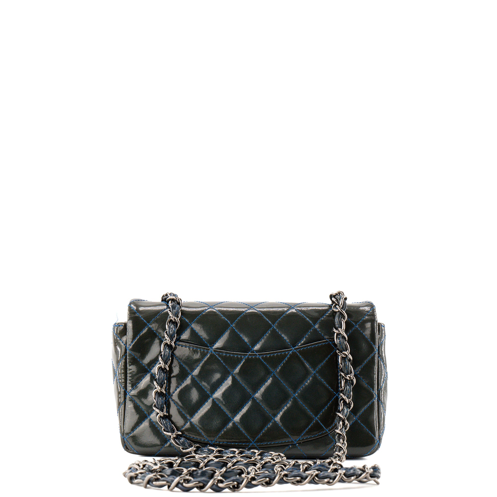 CHANEL - Sac à bandoulière Classique/Timeless Mini Rectangle Chanel en cuir verni kaki