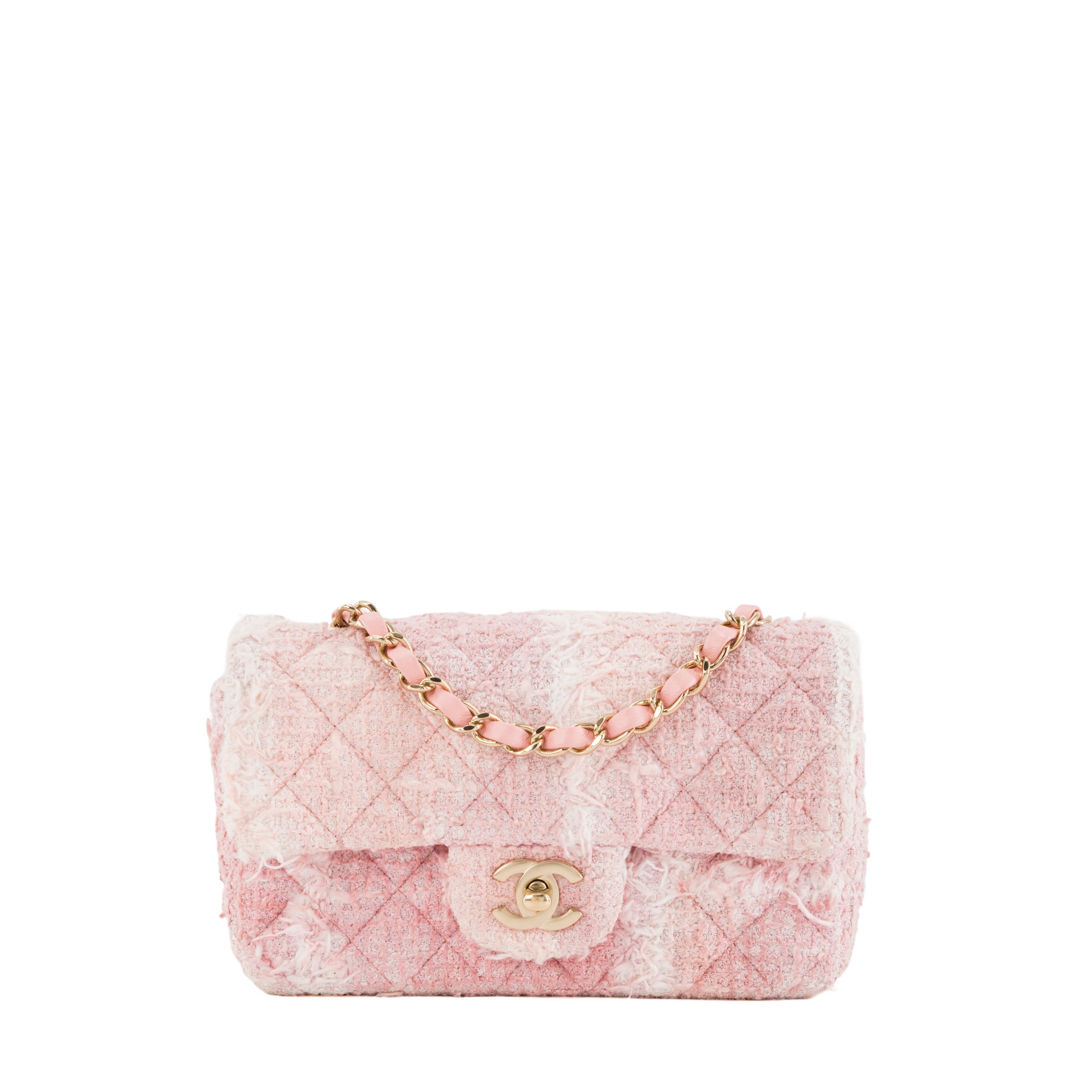 CHANEL - Sac à bandoulière Mini Rectangle Classique/Timeless Chanel en tweed rose