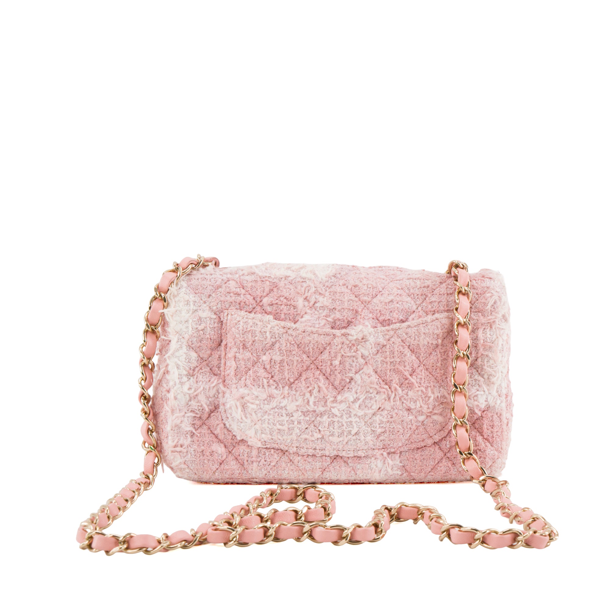 CHANEL - Sac à bandoulière Mini Rectangle Classique/Timeless Chanel en tweed rose