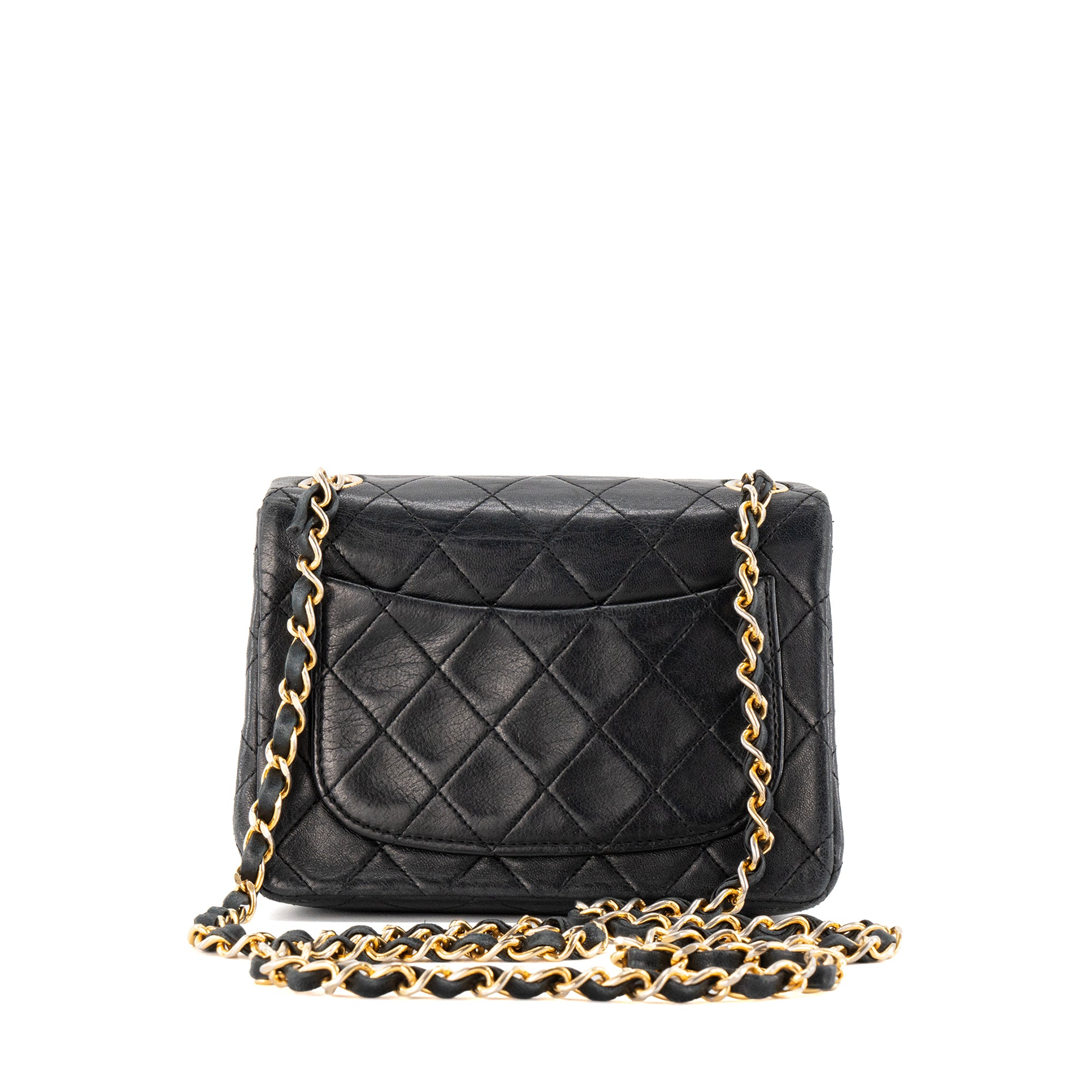 CHANEL - Sac à bandoulière Classique/Timeless Mini Square Chanel en cuir lisse noir vintage