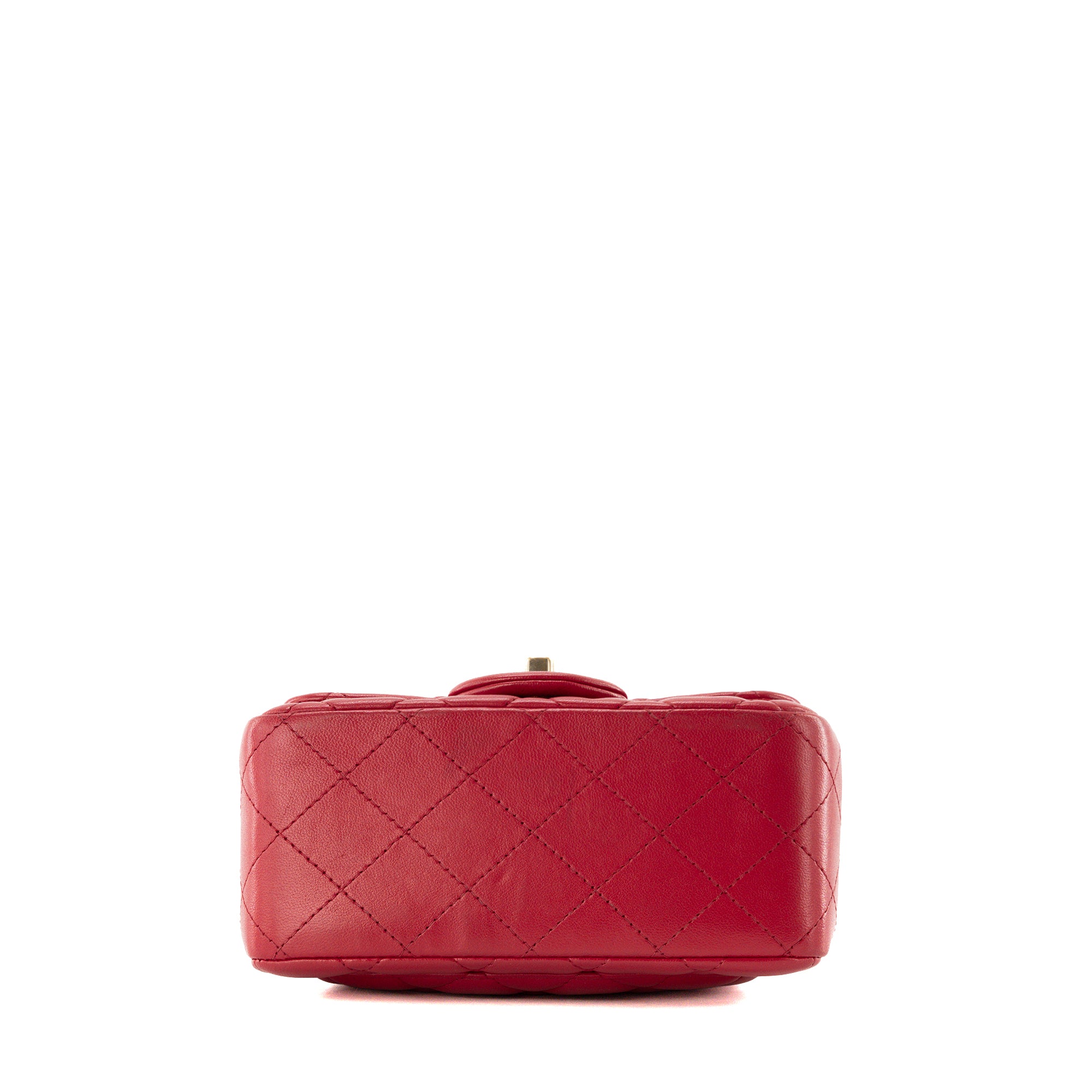 CHANEL - Sac à bandoulière Classique/Timeless Mini Square Chanel en cuir lisse rouge framboise