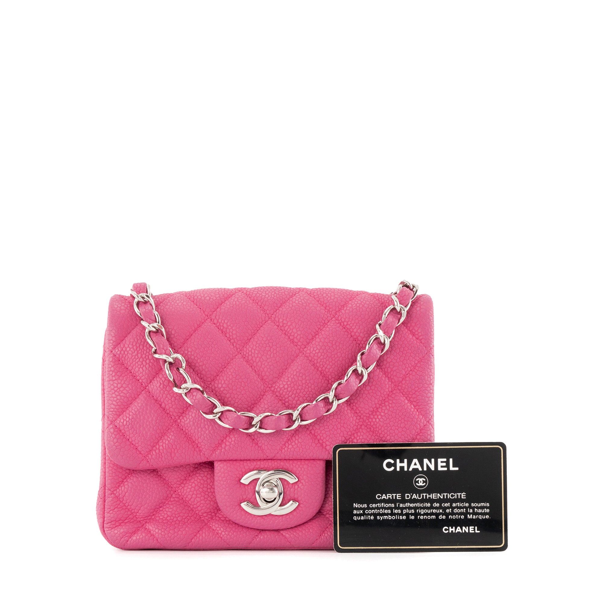 CHANEL - Sac à bandoulière Mini Square Timeless/Classique Chanel en cuir caviar rose