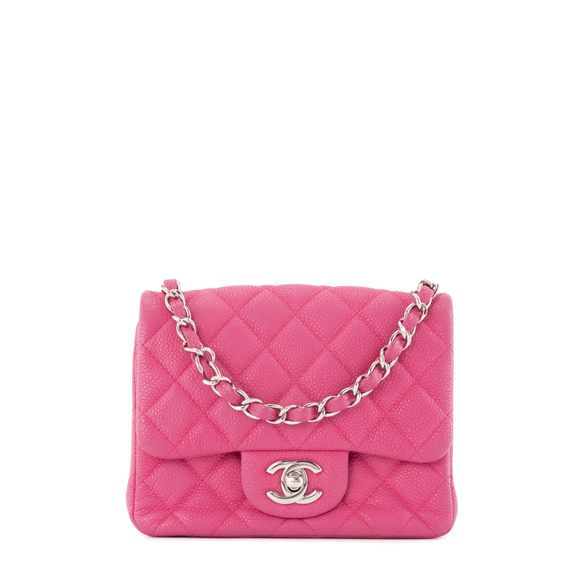 CHANEL - Sac à bandoulière Mini Square Timeless/Classique Chanel en cuir caviar rose