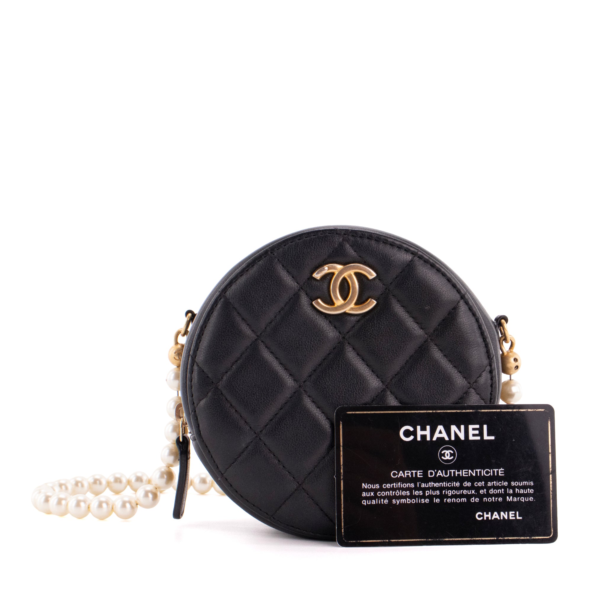 CHANEL - Sac à bandoulière Pearls Round Chanel en cuir noir