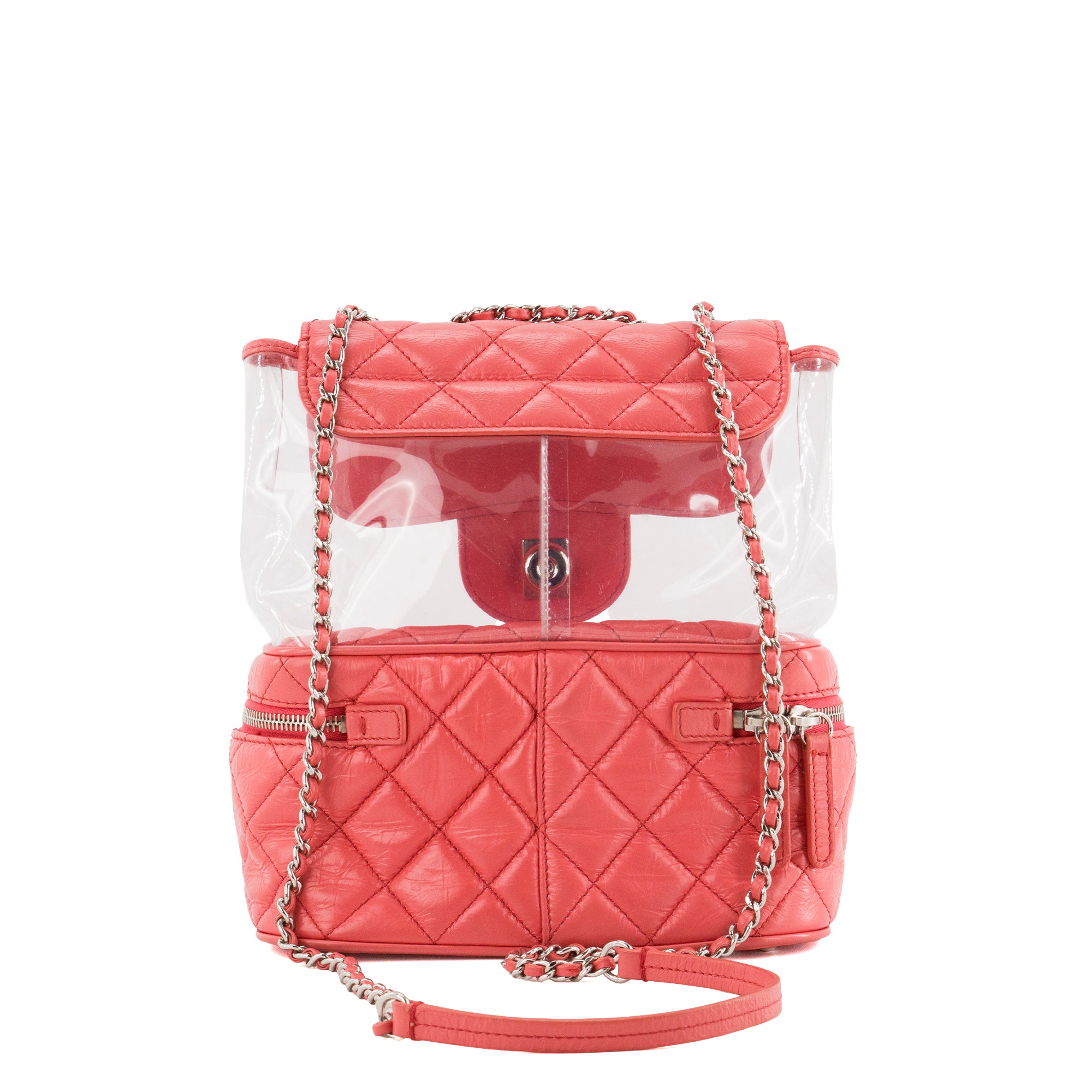 CHANEL - Sac à bandoulière Trendy CC Chanel en cuir rose et plastique transparent