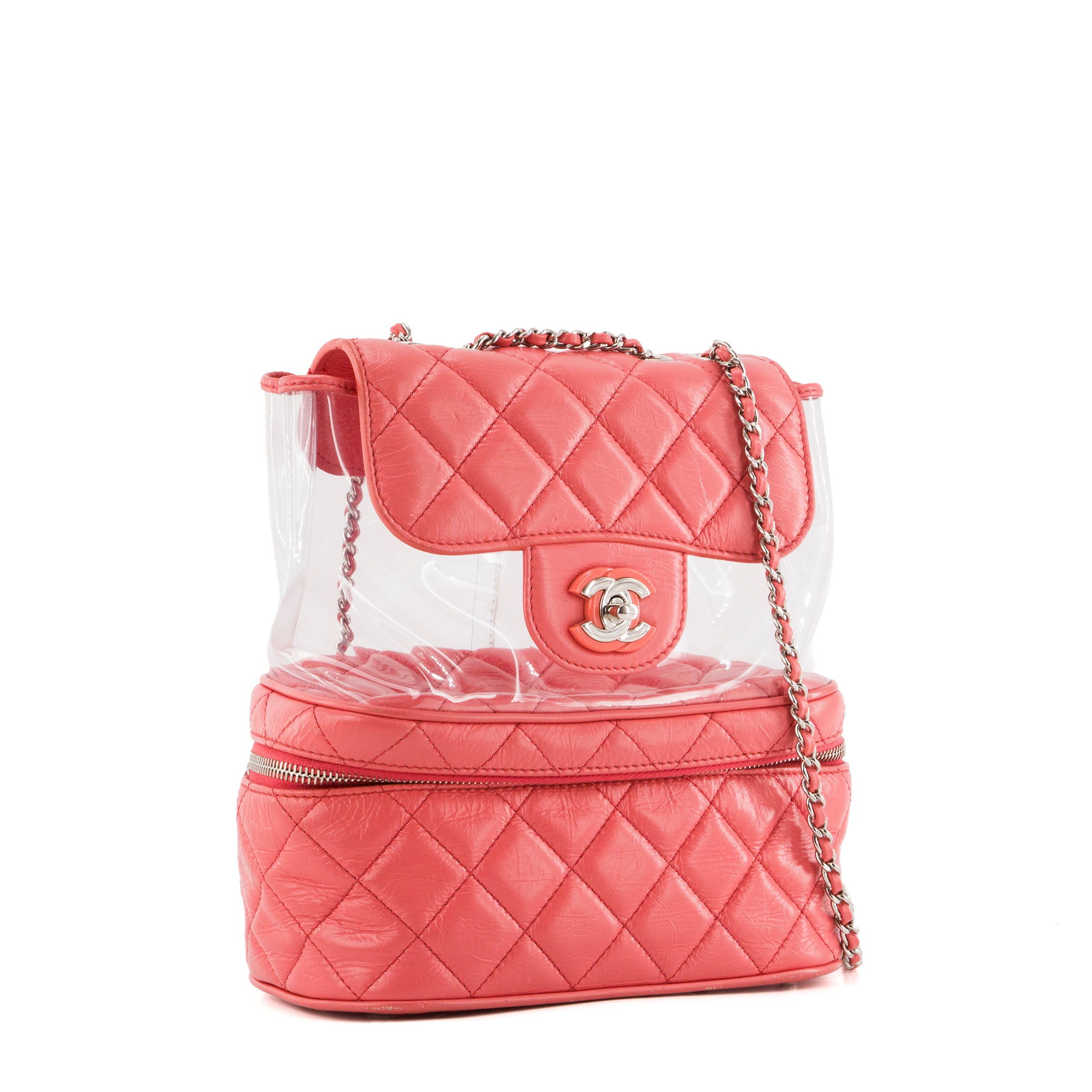 CHANEL - Sac à bandoulière Trendy CC Chanel en cuir rose et plastique transparent