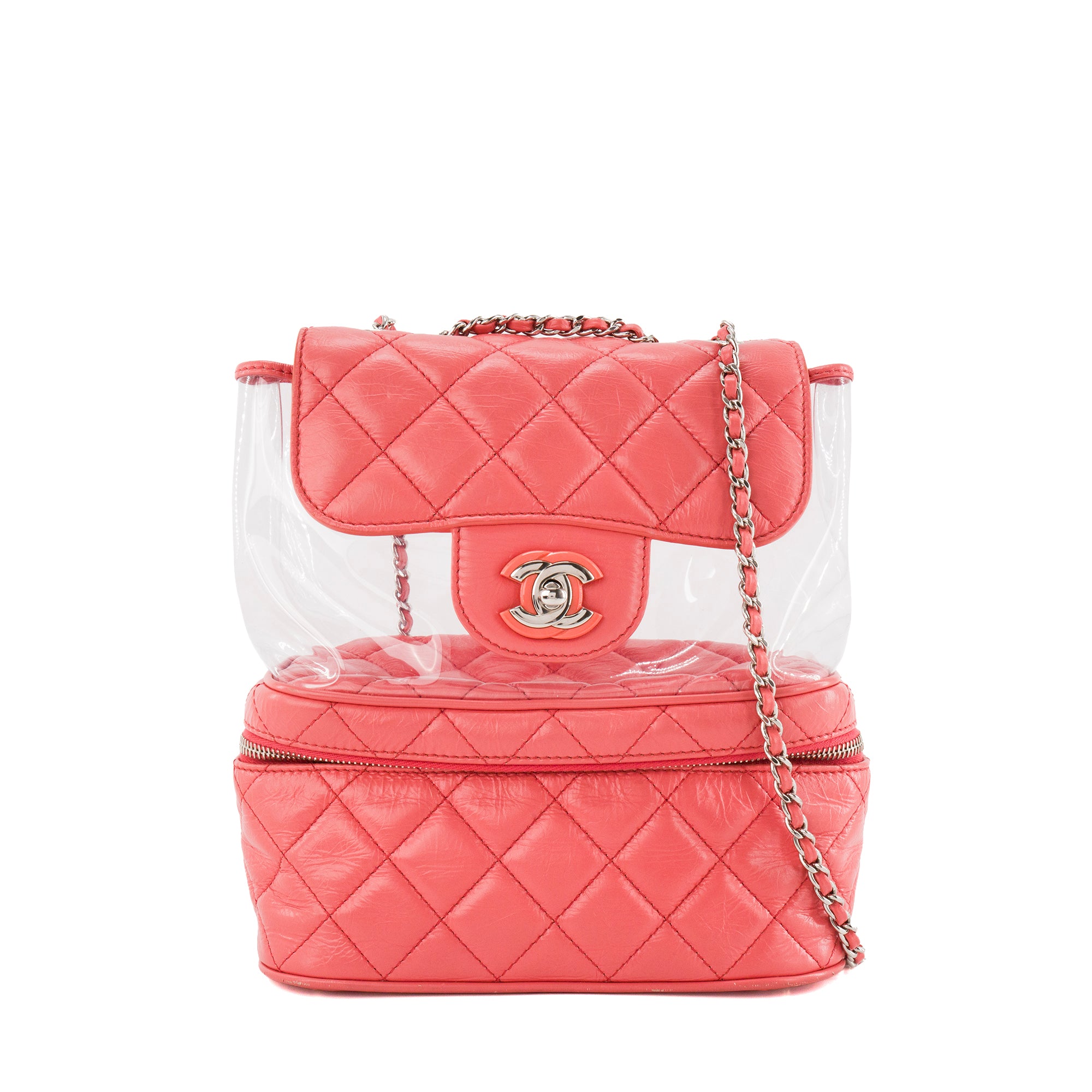 CHANEL - Sac à bandoulière Trendy CC Chanel en cuir rose et plastique transparent