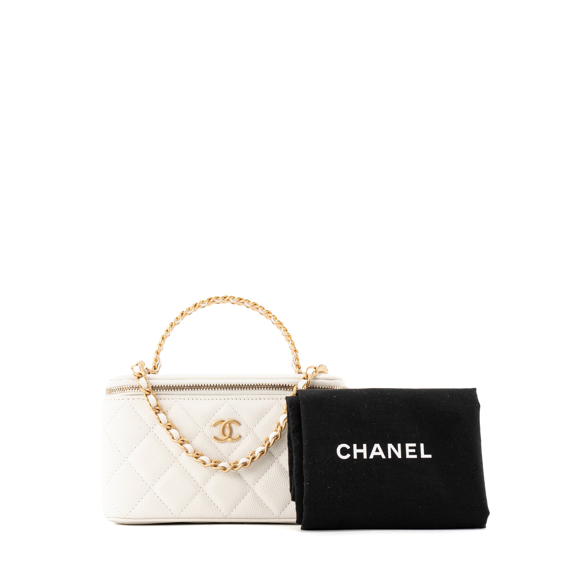CHANEL - Sac à bandoulière Vanity Chanel en cuir caviar blanc