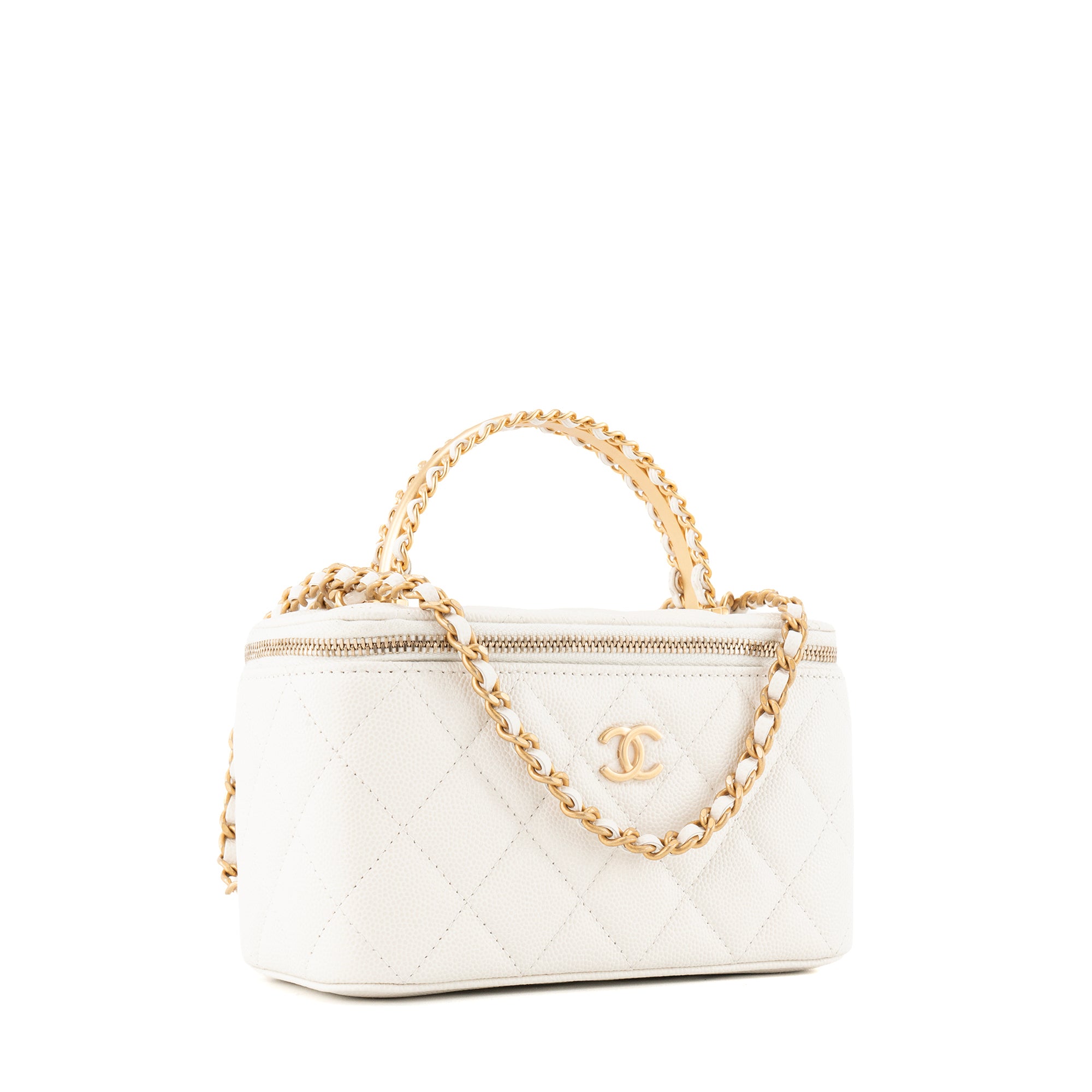 CHANEL - Sac à bandoulière Vanity Chanel en cuir caviar blanc