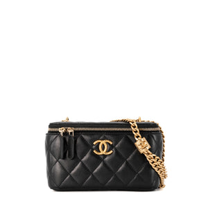 CHANEL - Sac à bandoulière Vanity Chanel en cuir lisse noir