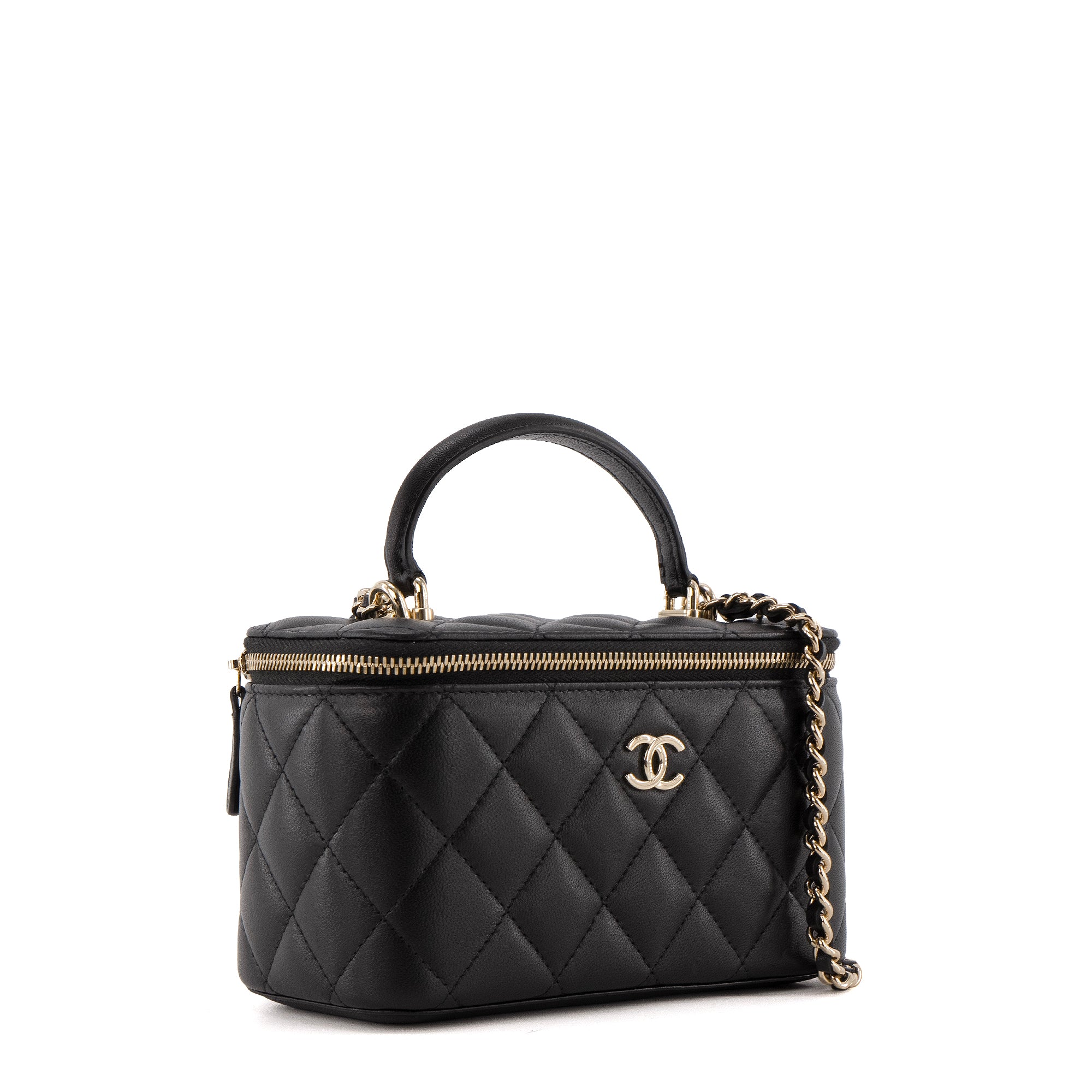 CHANEL - Sac à bandoulière Vanity Chanel en cuir lisse noir