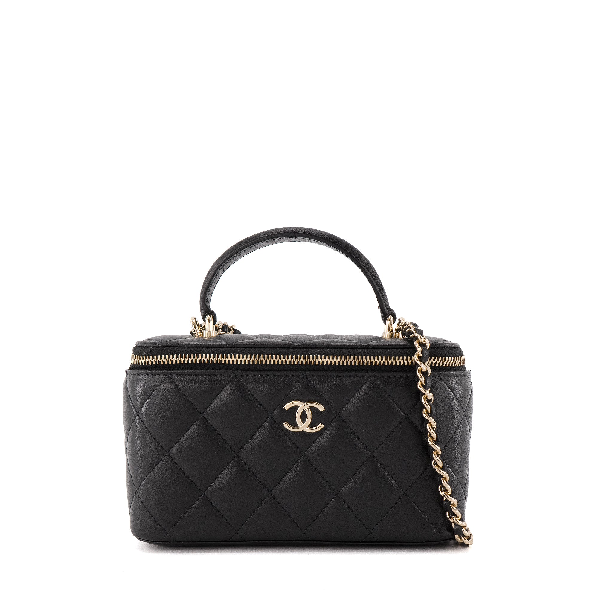 CHANEL - Sac à bandoulière Vanity Chanel en cuir lisse noir