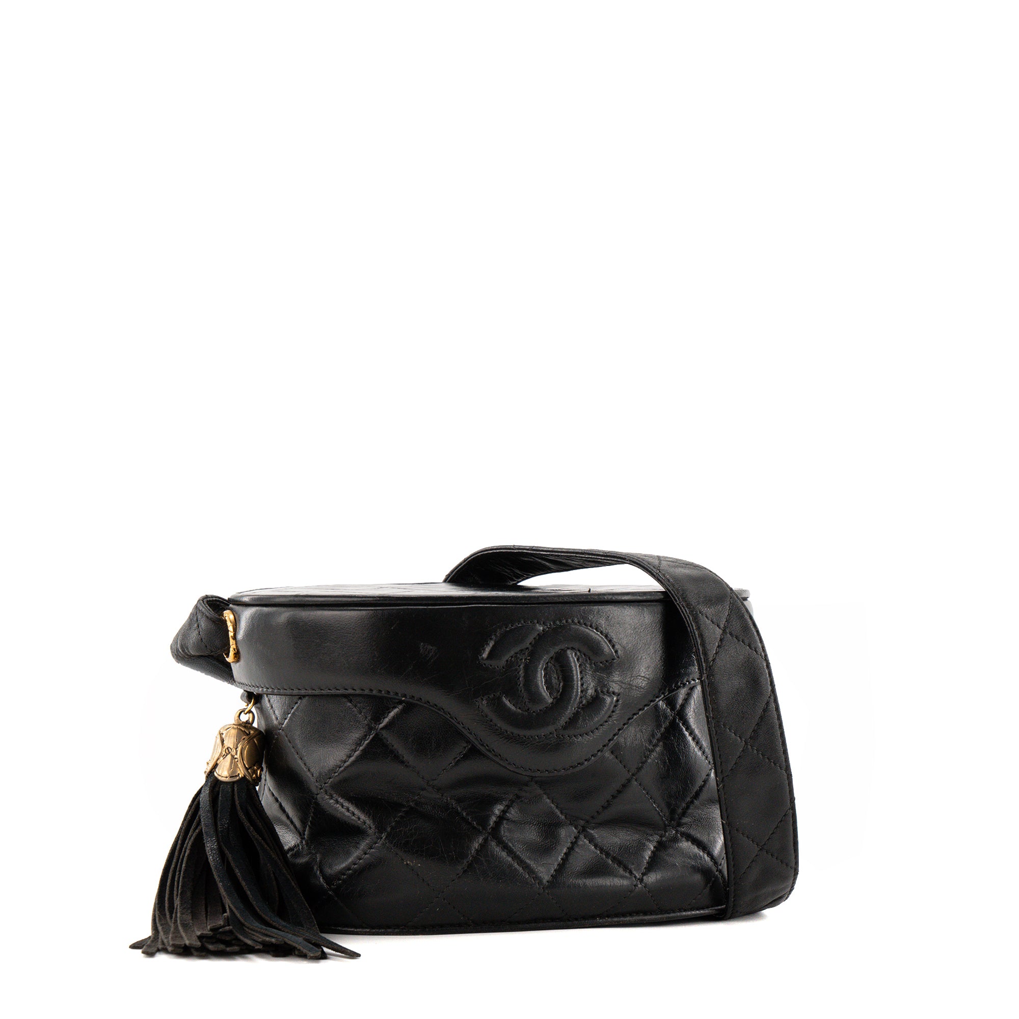CHANEL - Sac à bandoulière Vanity Chanel en cuir lisse noir vintage