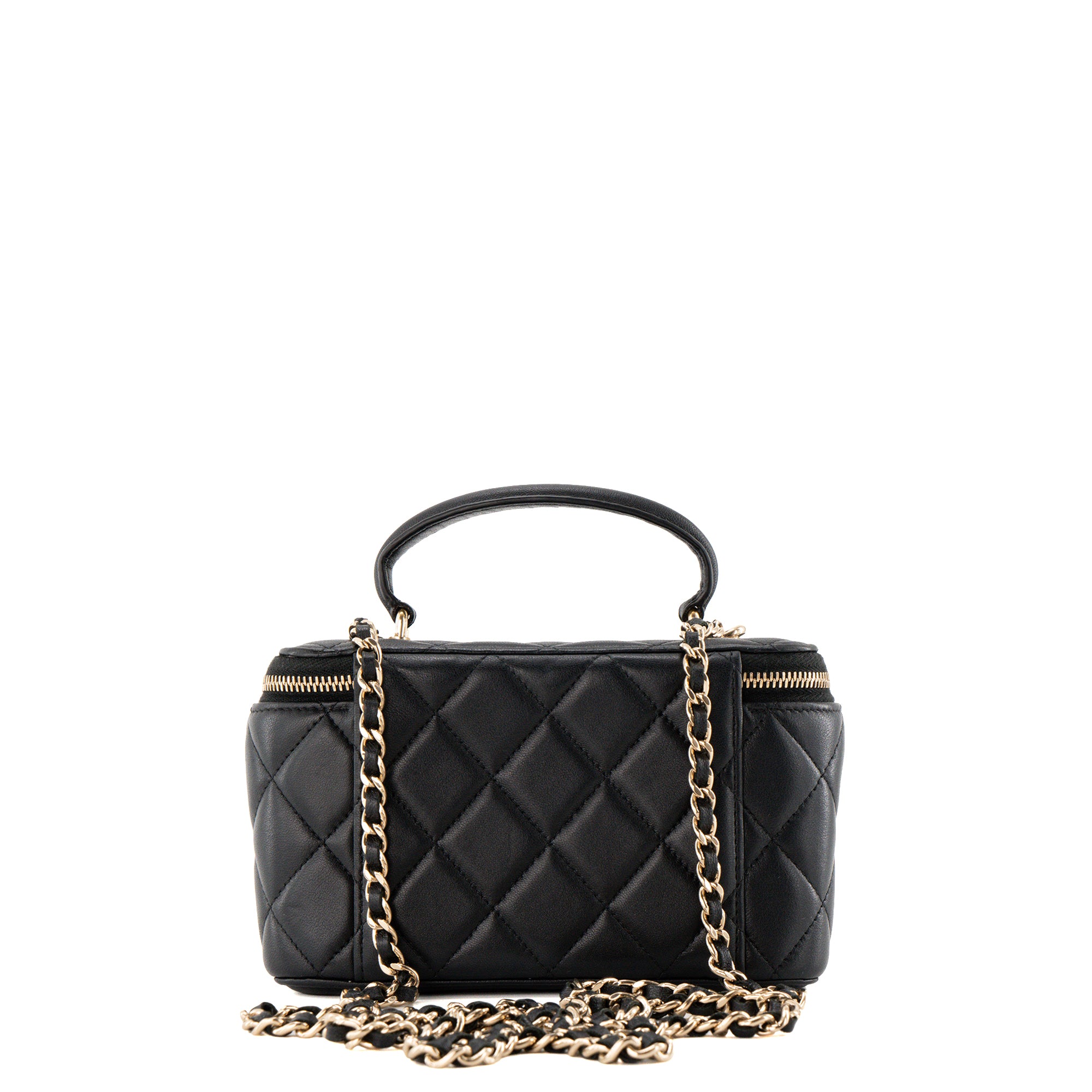 CHANEL - Sac à bandoulière Vanity Top Handle Chanel en cuir lisse noir