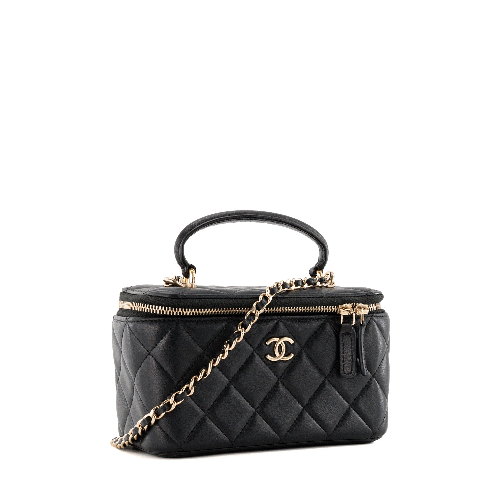 CHANEL - Sac à bandoulière Vanity Top Handle Chanel en cuir lisse noir