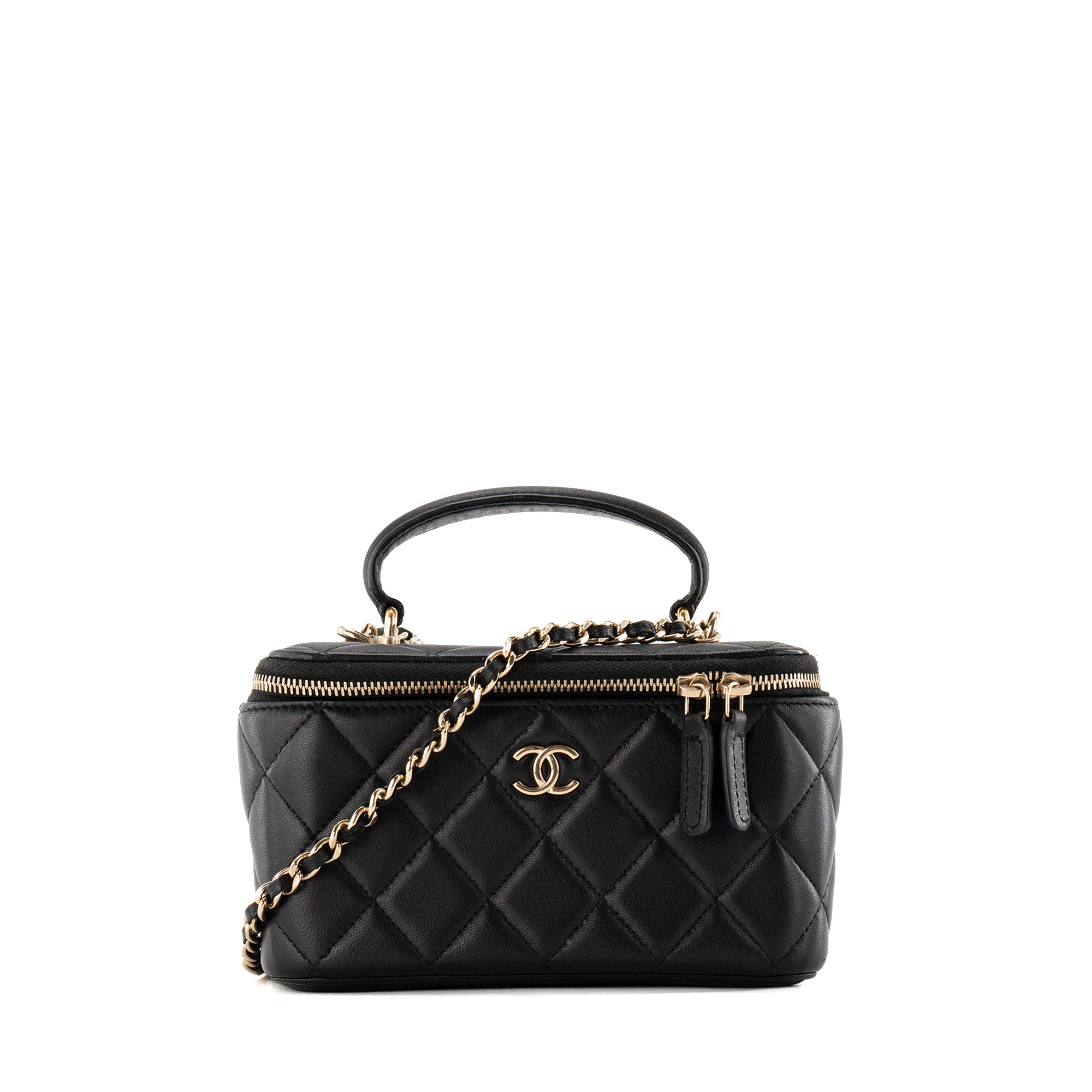 CHANEL - Sac à bandoulière Vanity Top Handle Chanel en cuir lisse noir