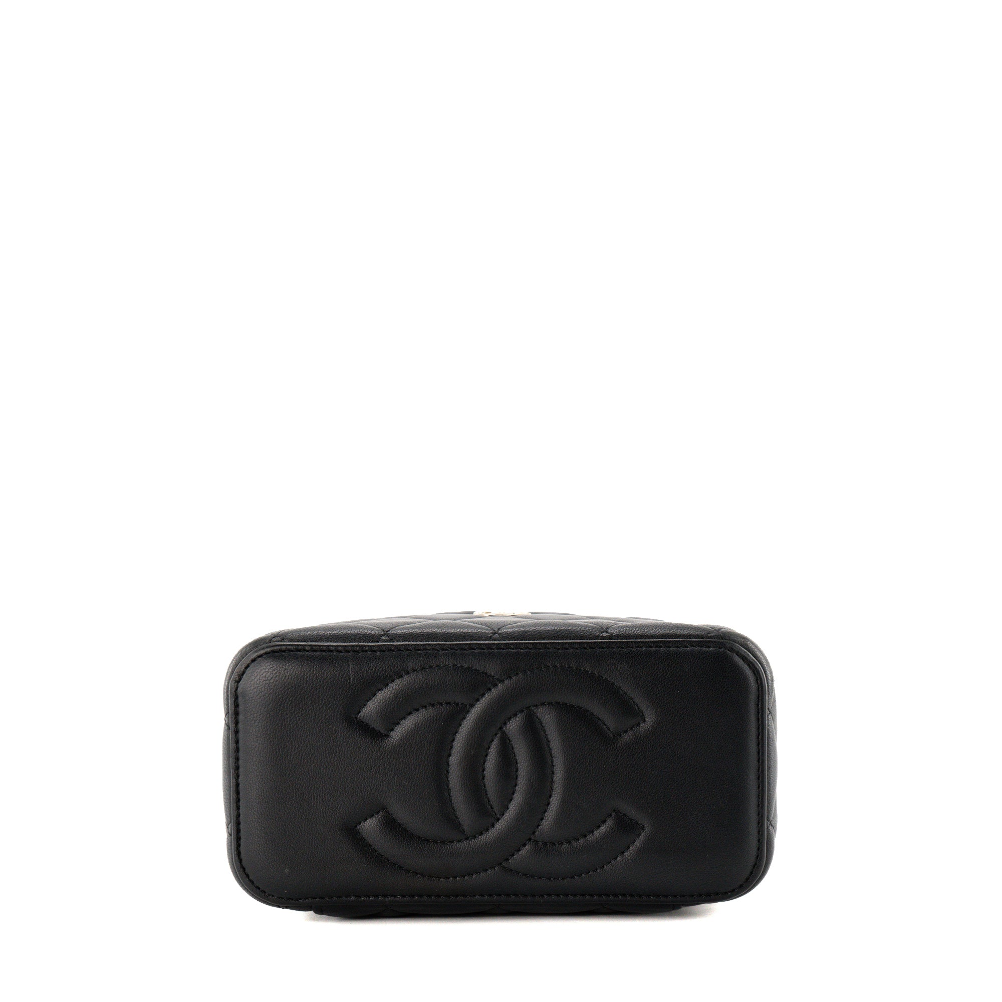 CHANEL - Sac à bandoulière Vanity Top Handle Chanel en cuir lisse noir