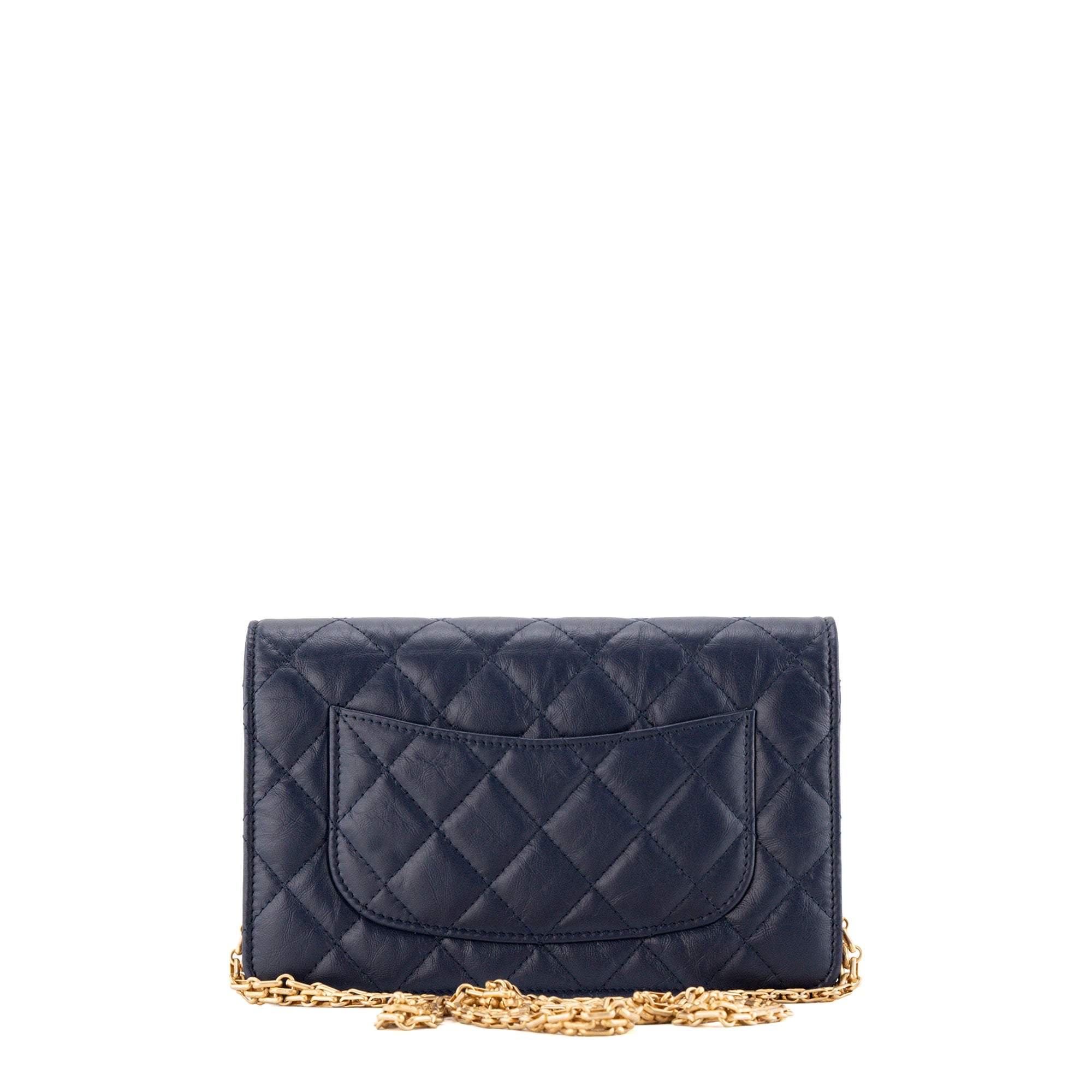 CHANEL - Sac à bandoulière Wallet On Chain 2.55 Chanel en cuir froissé bleu marine