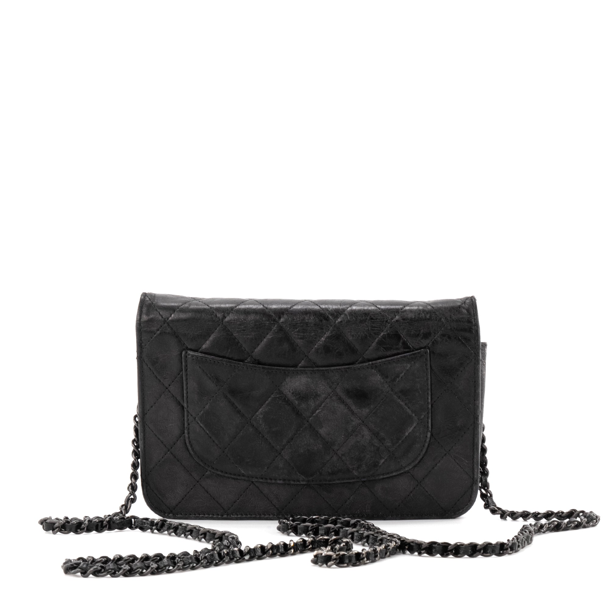 CHANEL - Sac à bandoulière Wallet On Chain 2.55 Chanel en cuir froissé so black