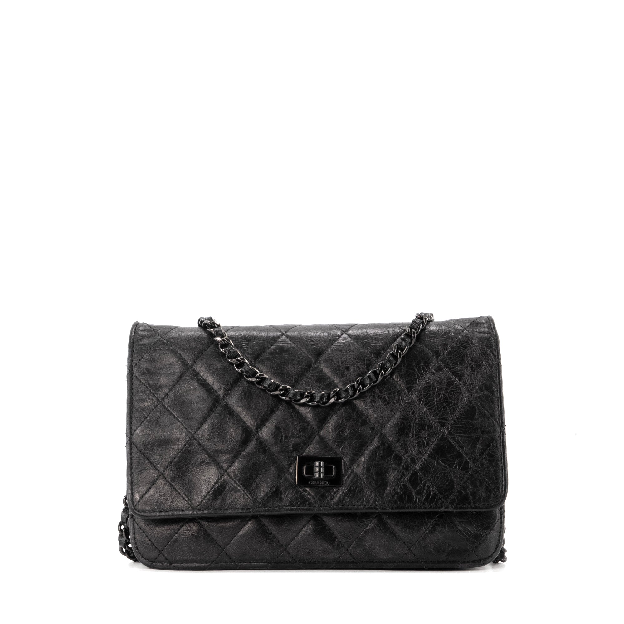 CHANEL - Sac à bandoulière Wallet On Chain 2.55 Chanel en cuir froissé so black