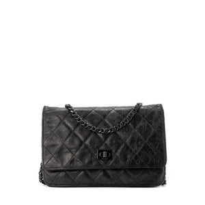CHANEL - Sac à bandoulière Wallet On Chain 2.55 Chanel en cuir froissé so black