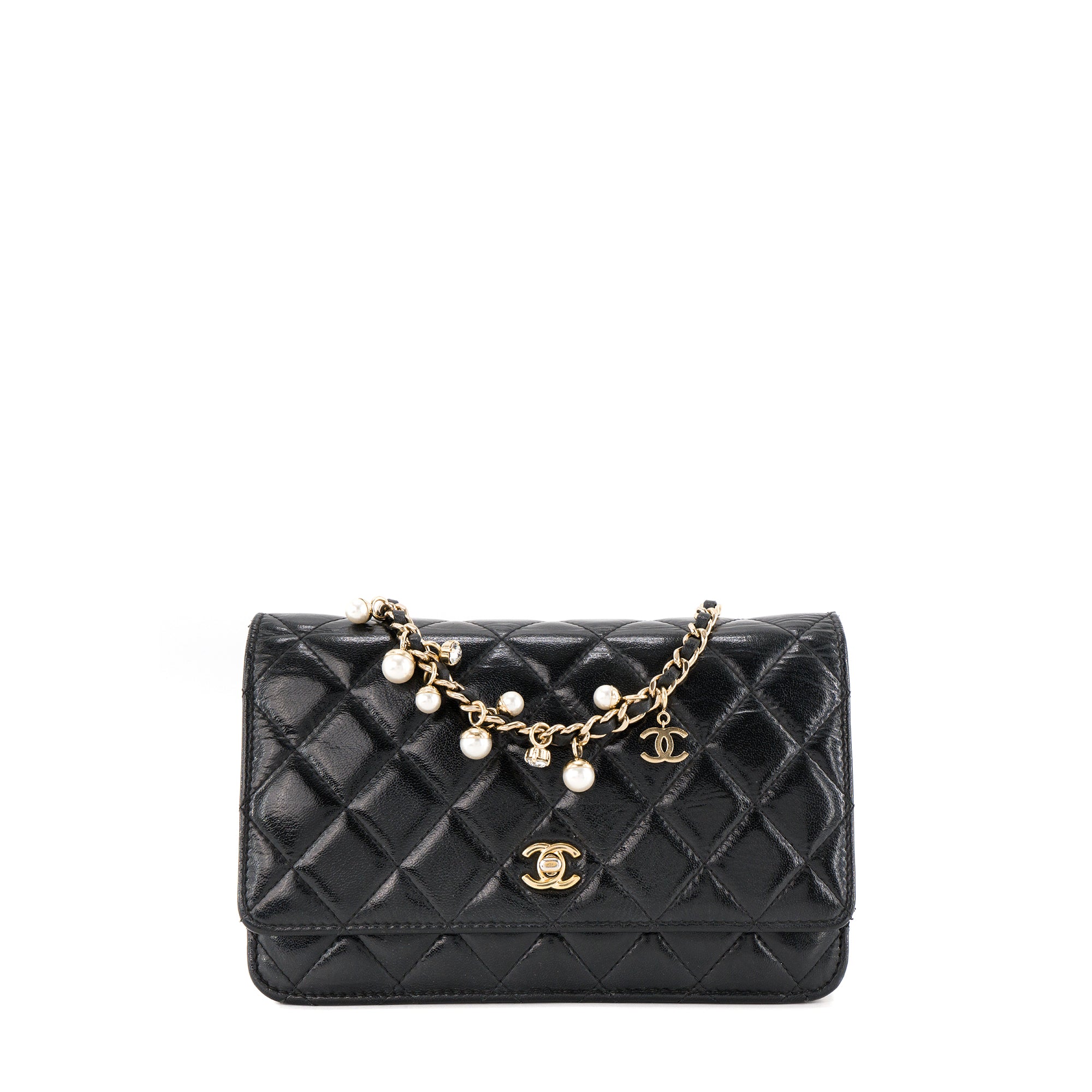 CHANEL - Sac à bandoulière Wallet On Chain Chanel en cuir glacé noir édition limitée